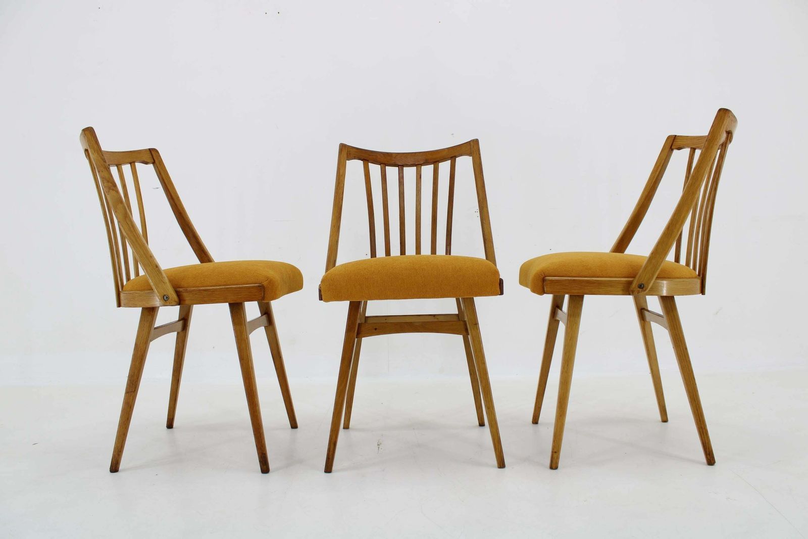 photo furniture 1960s Antonin Suman Oak Chair, Set Of Three
