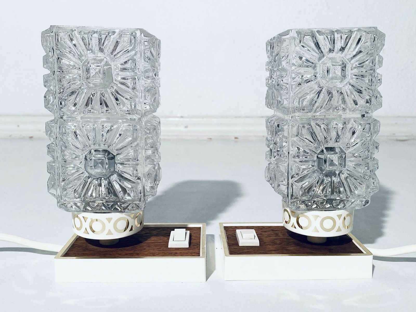 Two Matching 1960s Bedside Table Lamps With Rectangular Frosted Lamp Shades Graewe / Mid Century Vintage Decor photo 189.0