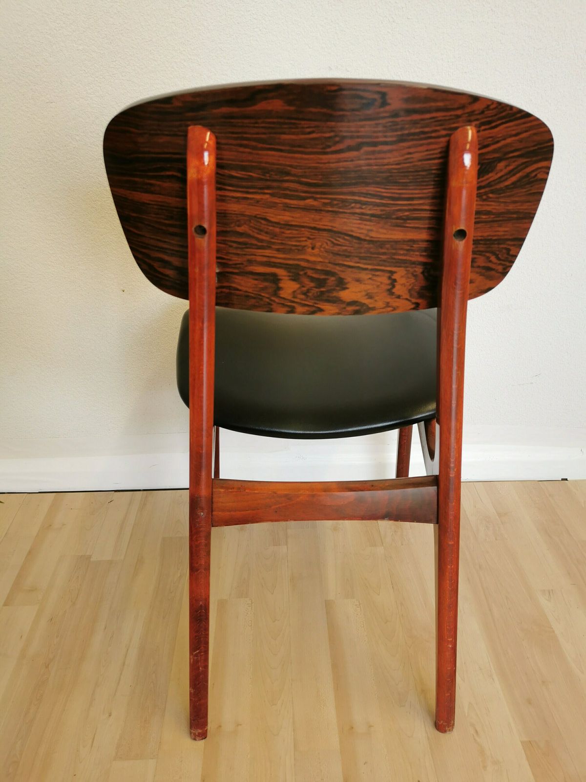 Vintage Wooden Dine Chair With Black Leather Seat / By Konjuh Zhivinice, Yugoslavia 1970s / Yugoslavia Retro Mid Century Dining Chair photo 281.0