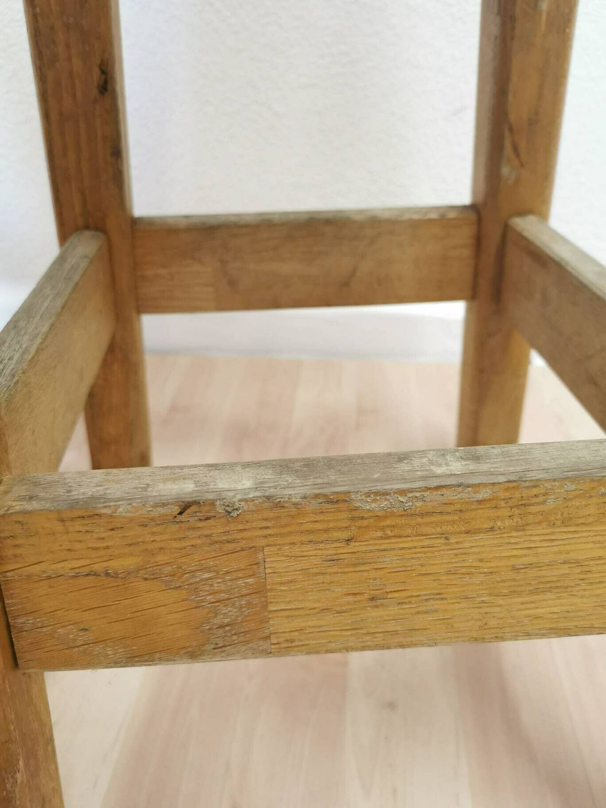 Set Of 2 Vintage Wooden Oak Bar Stools / High Chair For Kitchen Island / Made In Yugoslavia, 1980s / Minimalistic Japandi Bistro photo vinterior
