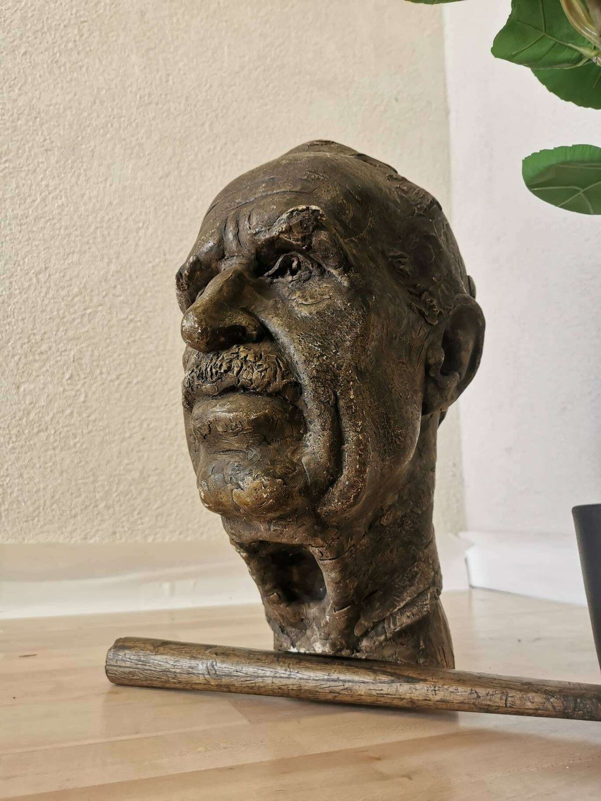 Vintage Plaster Head Sculpture / Plaster Study Of A Head Of An Old Man From 1947/48 / Original Statue With Patina / Paperweight / Home Decor photo for sale