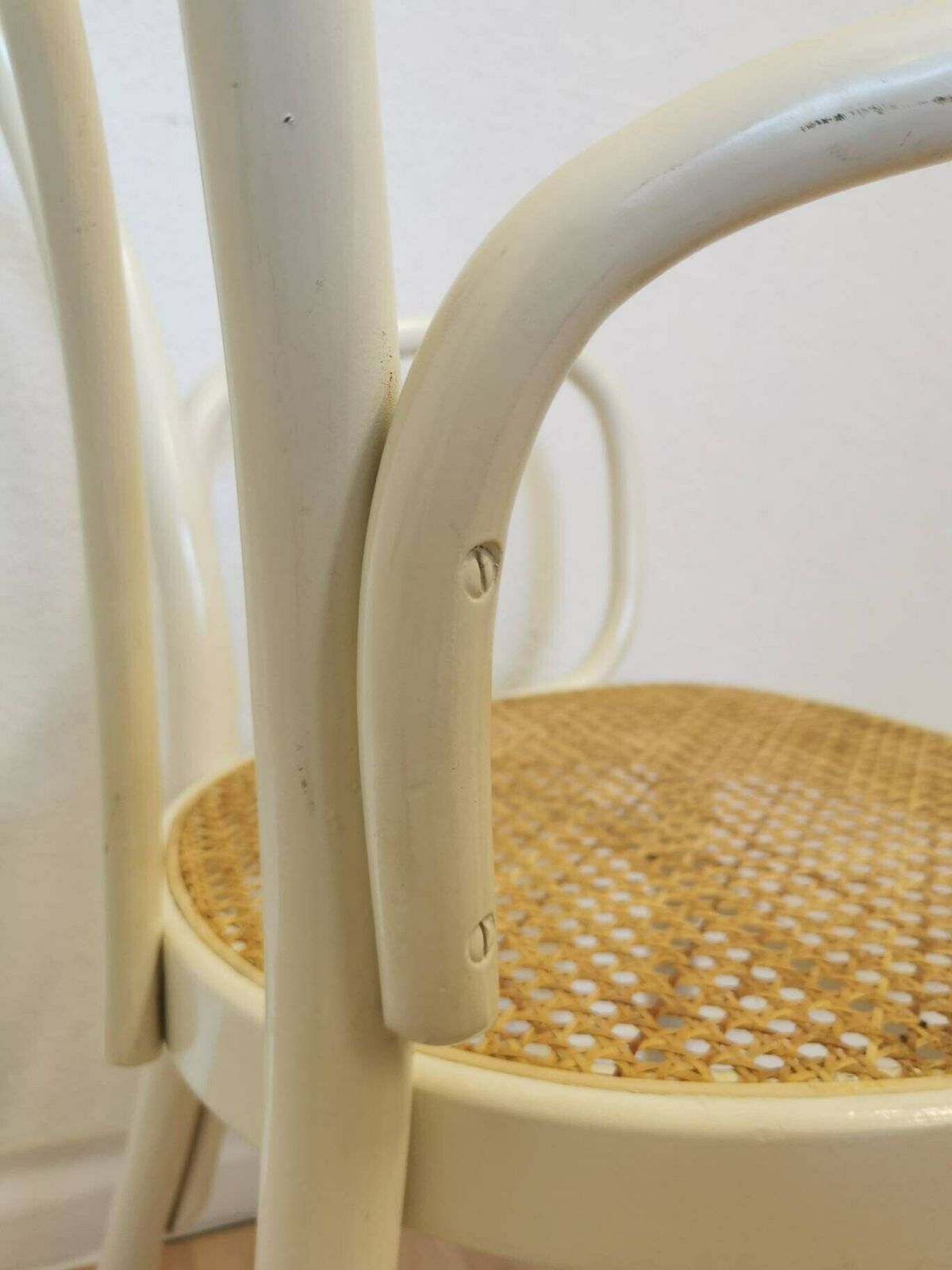 Vintage Dining White Chair In Thonet Style With Cane / Mid Century / Coffeehouse / Retro Dine Wicker Rattan Chair /Yugoslavia / Stol Kamnik photo Furniture