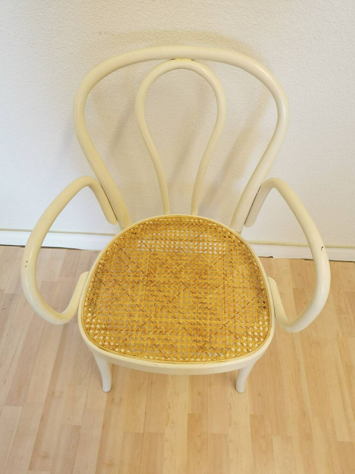 photo furniture Vintage Dining White Chair In Thonet Style With Cane / Mid Century / Coffeehouse / Retro Dine Wicker Rattan Chair /Yugoslavia / Stol Kamnik