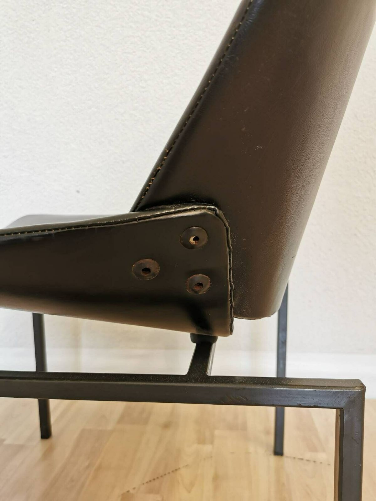 Vintage Lupina Shell Chair / Metal Square Frame / Niko Kralj Design, 1956, Stol Kamnik / Black Leather / Office Lounge Chair / 1099fk / Rare photo buy