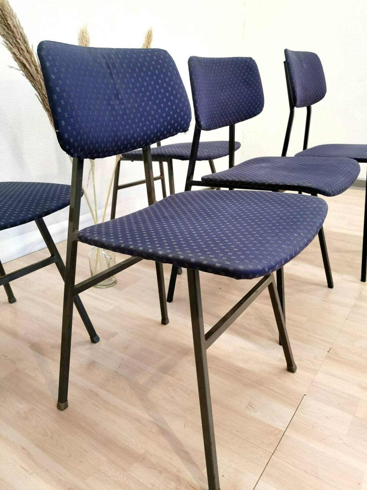 1 Of 5 Vintage Upholstered School Chair By Stol Kamnik, Yugoslavia, 1970 / Retro Wooden Dining Chairs / Mid Century Metal Base Office photo for sale