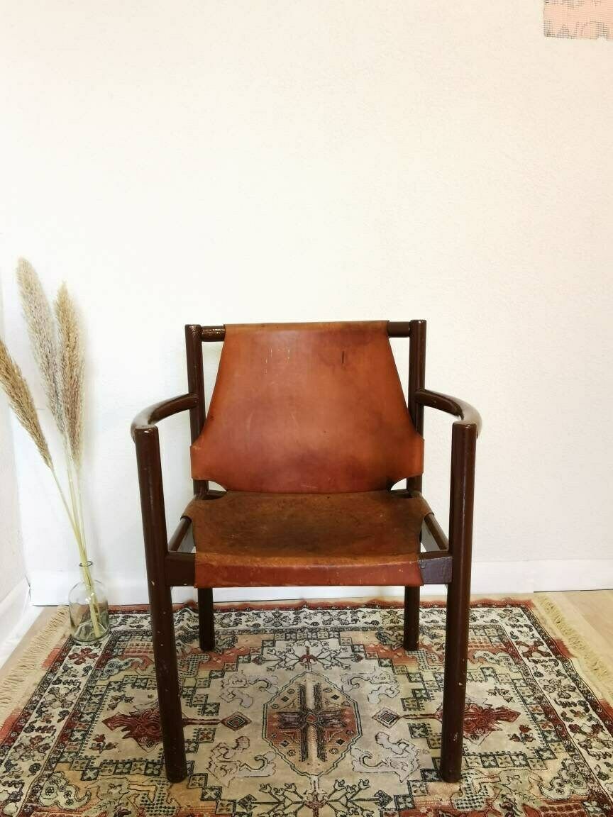 photo furniture Vintage Leather Armchair / Made By Stol Kamnik In The 1960s, Yugoslavia / Mid Century Wooden Rare Chair / Statement Interior Retro / Lajovic