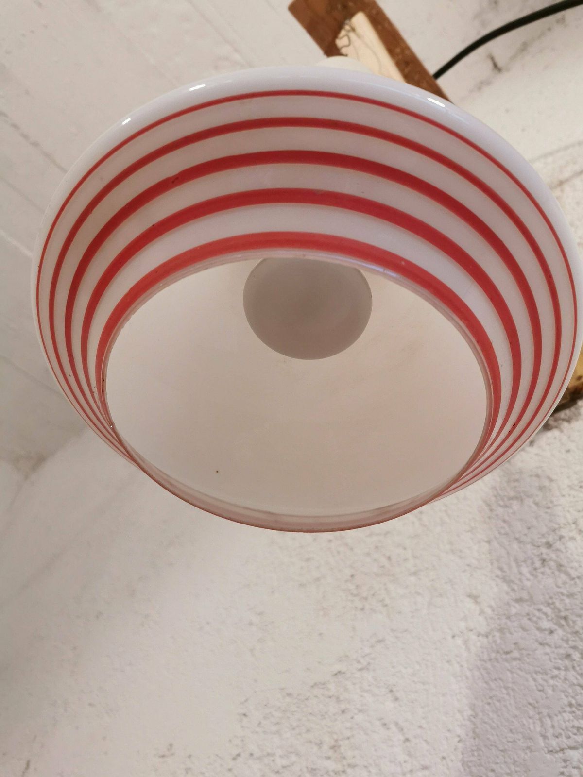 Retro Pendant Light White Glass With Orange Stripes By Sijaj Hrastnik, 1980s, Yugoslavia / Vintage Lamp / Mid Century photo Lighting