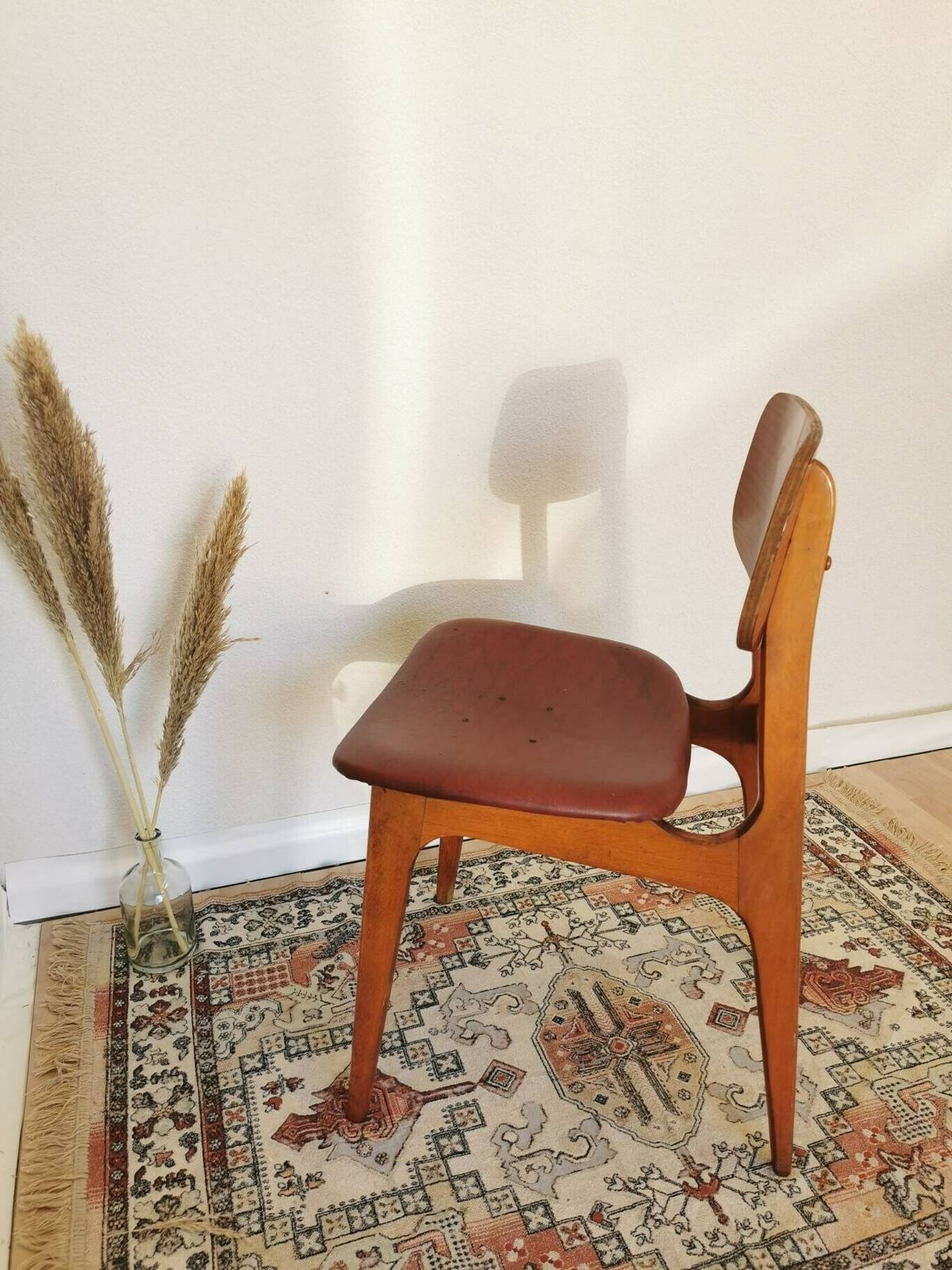 Vintage Wooden Dining Chair / Made In Yugoslavia / 1970s / 70s / Red Faux Leather / Bistro Dine Chair / Mid Century Pub / Original Sticker photo furniture