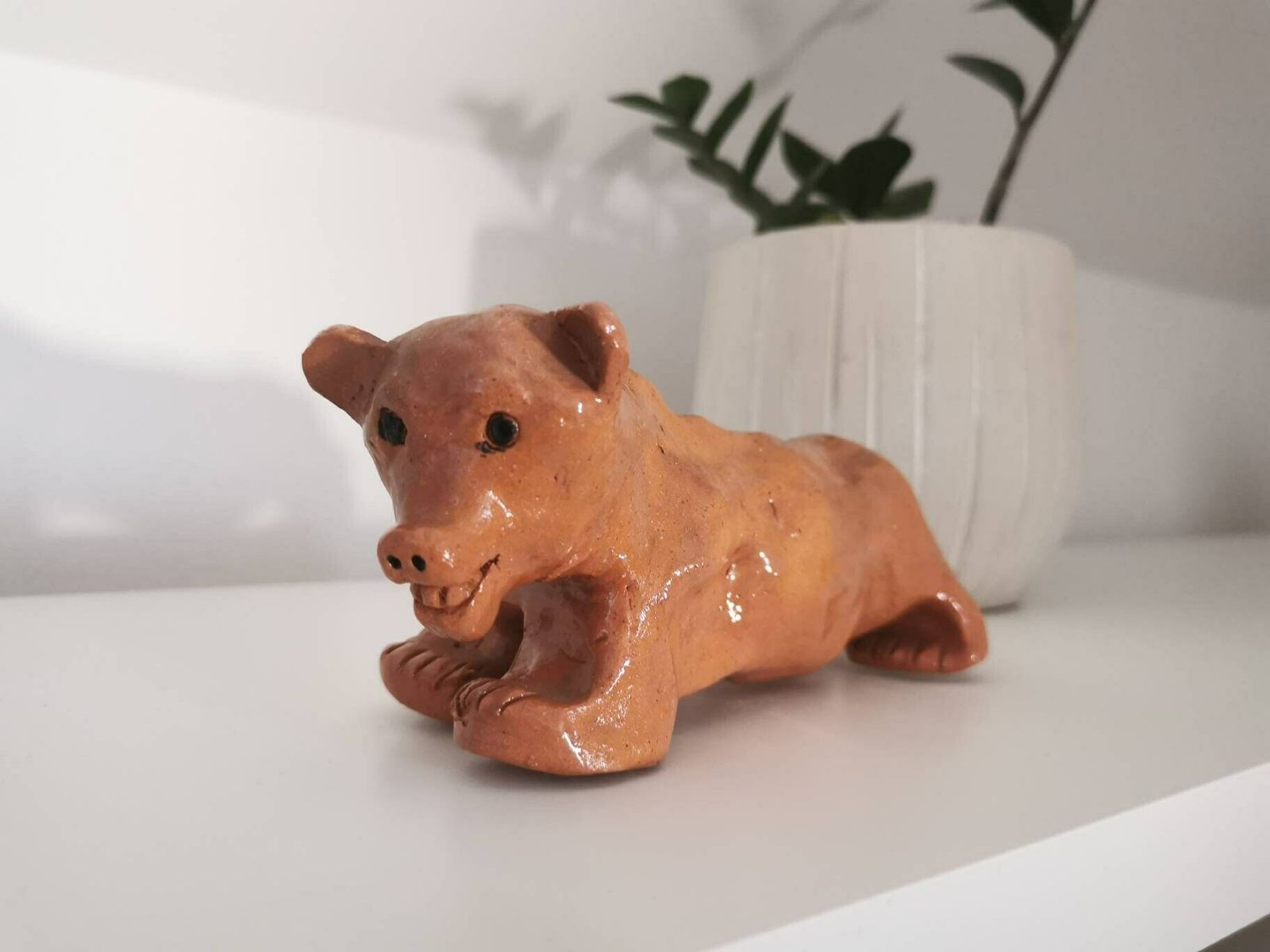 Vintage Bear Figurine / Handmade In The 1980s / Clay Mini Scuplture / Pottery Ornament / Brown Bear Cub / Minimalistic photo buy