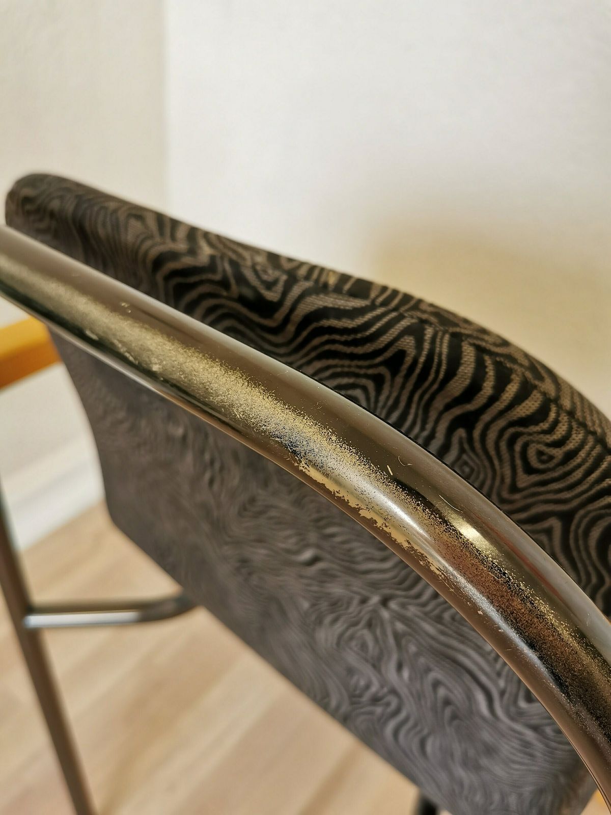 Vintage Dining Chairs / Mid Century Dine Beech Wood, Metal Legs And Black Fabric Chair / 1970s Space Age Interior Dining Room Quadrangular photo vinterior
