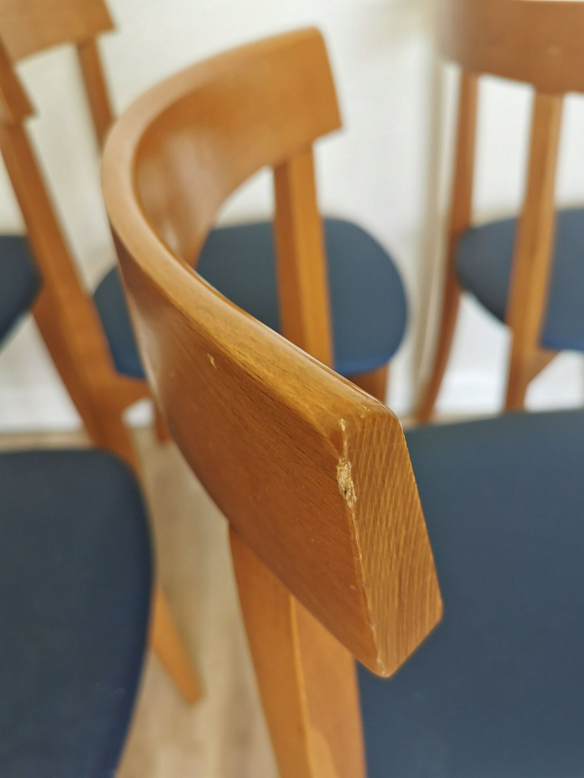 1 Of 7 Vintage Dining Chairs By Calligaris / Italy 1990s / Wooden Dine Chairs With Blue Fabric Seat / Mid Century Italian Design For Bistro photo Furniture