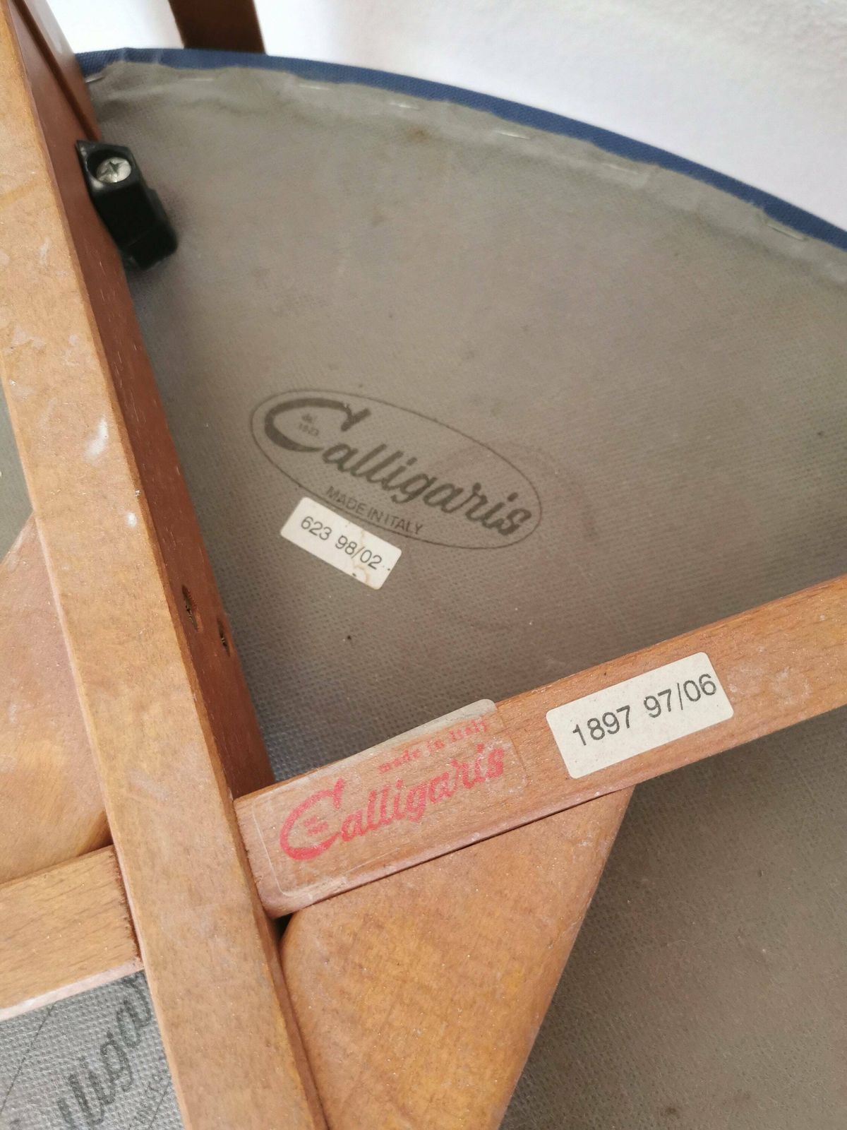 1 Of 7 Vintage Dining Chairs By Calligaris / Italy 1990s / Wooden Dine Chairs With Blue Fabric Seat / Mid Century Italian Design For Bistro photo buy