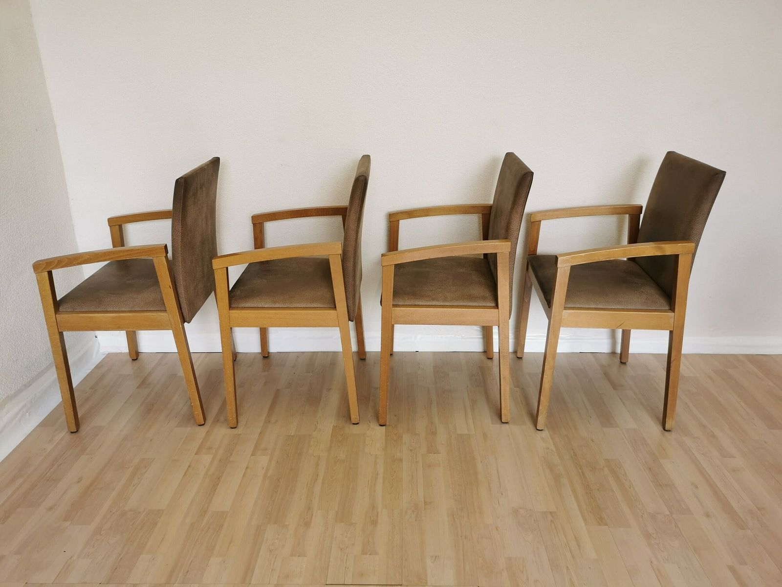 1 Of 4 Vintage Dining Chairs / Massive Wooden Dine Armchairs With Microfiber / Made In 1990s / Italian Design / Bistro Bar Pub Restaurant photo 444.0