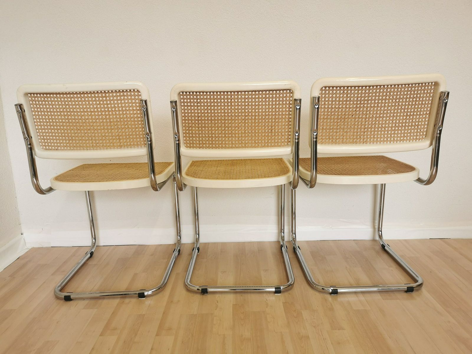 Set Of 3 Vintage White Cesca Chairs By Marcel Breuer / Mid Century Italian Dining Chair B32 Knoll / 1970s / Wicker/ Dining /Dine Chairs/ Mcm photo Furniture