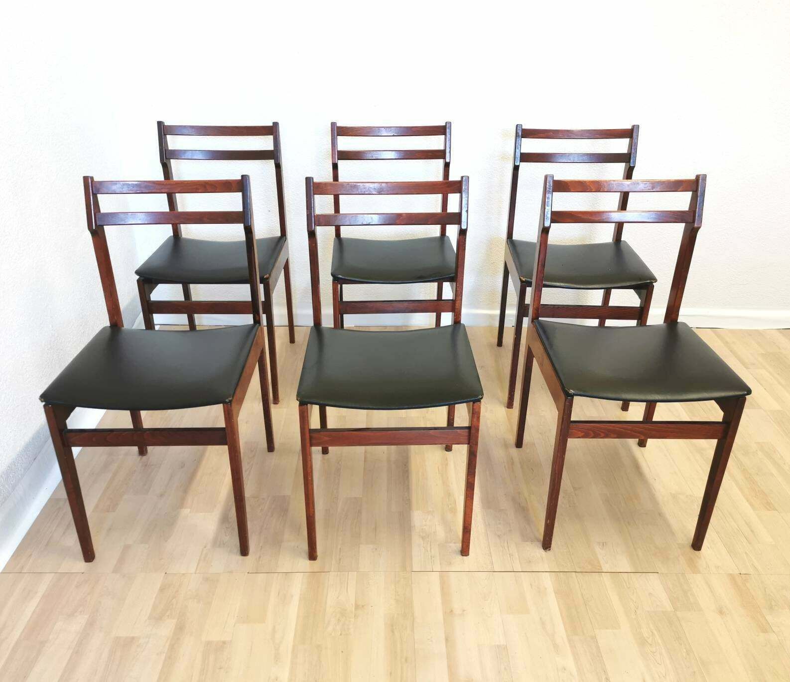 Set Of 6 Vintage Wooden Dining Chairs / Designed By Branko Ursic For Stol Kamnik / 1970s, Yugoslavia / Model 2087 / Minimalistic Scandinavian photo for sale