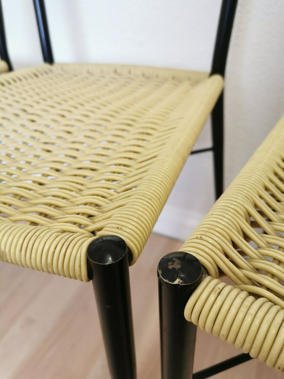 Set Of 4 Vintage Dine Chairs Made In Italy In The 1970s / Mid Century Outdoor Or Indoor Dining Chairs From Metal And Plastic In Rattan Look photo vintage