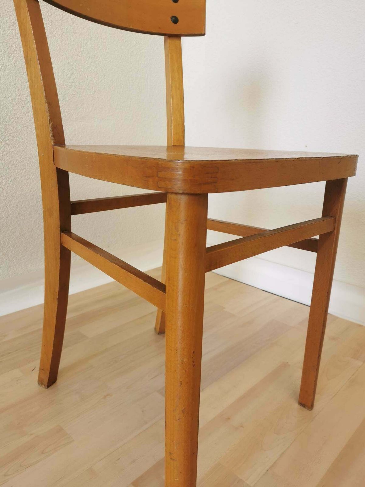 Vintage Wooden Dining Chair / 1970s Yugoslavia / Bistro Dine Chair In Farmhouse Country Sytle / Mid Century Minimalist Japandi Boho Design photo vinterior
