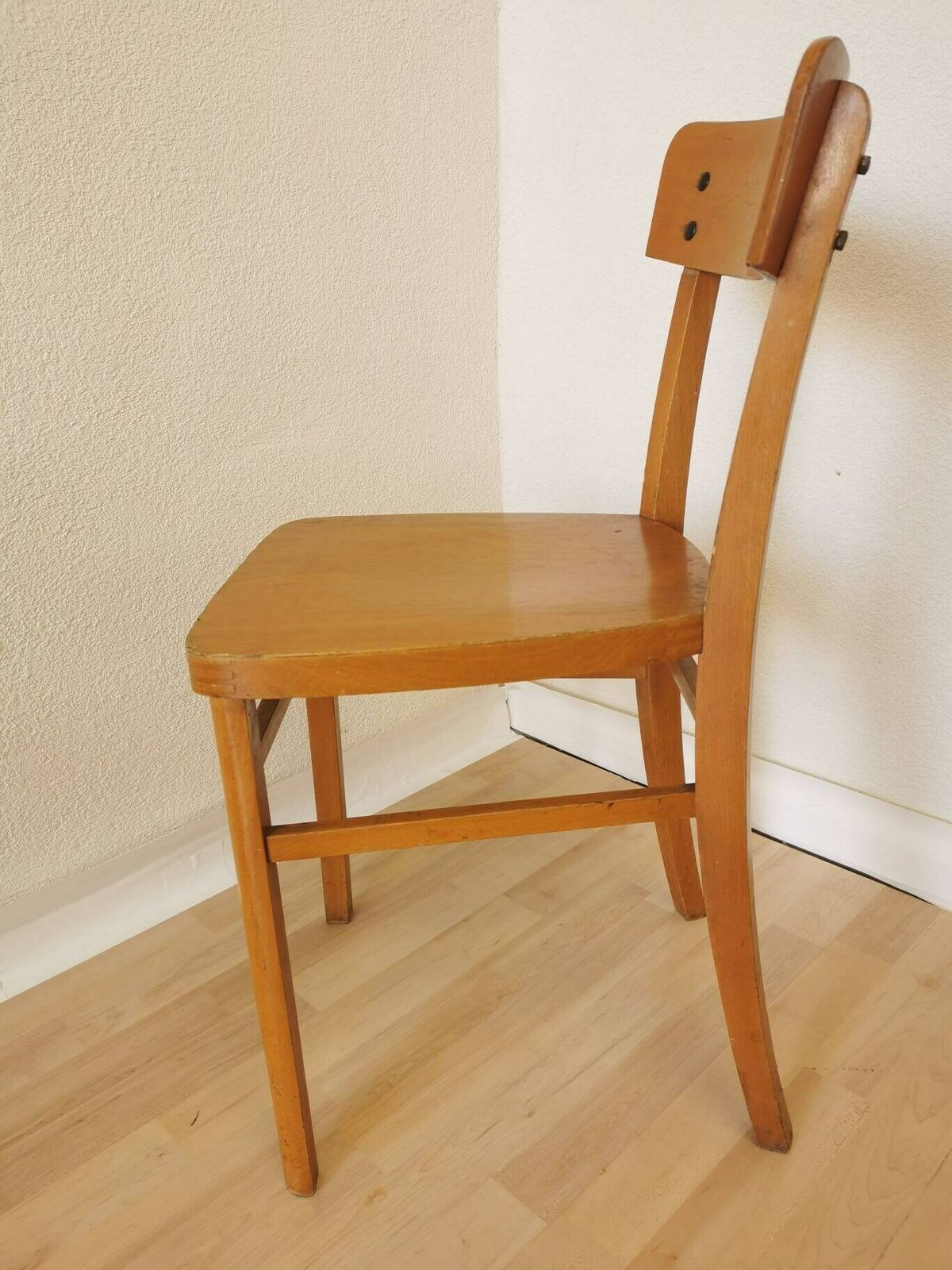 Vintage Wooden Dining Chair / 1970s Yugoslavia / Bistro Dine Chair In Farmhouse Country Sytle / Mid Century Minimalist Japandi Boho Design photo vintage