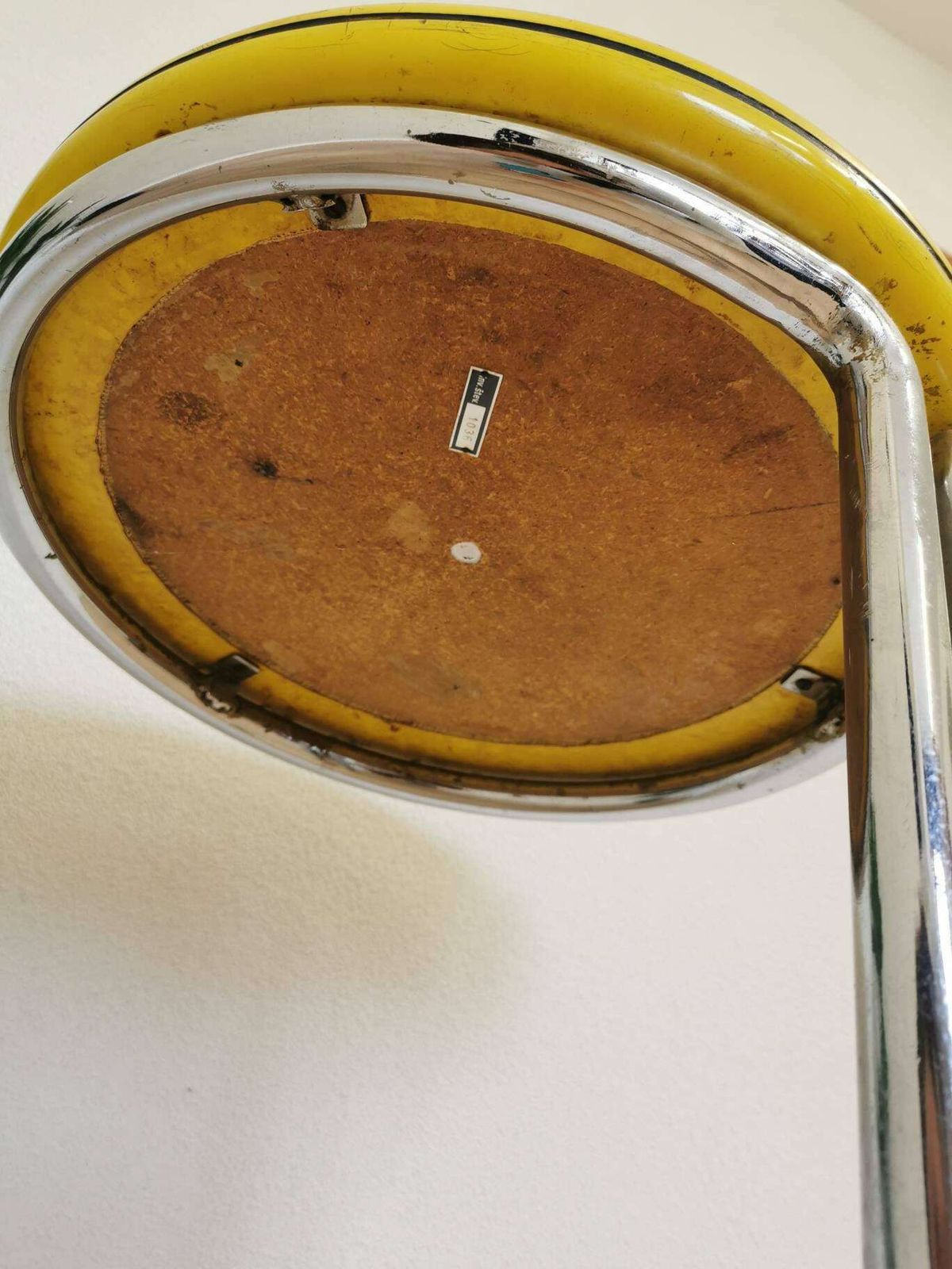 photo for sale Vintage Yellow Bar Table / Tubular Chrome Table In Bauhaus Style / Mid Century Modern Space Age End Table / High Coffee Round Table / 1970s