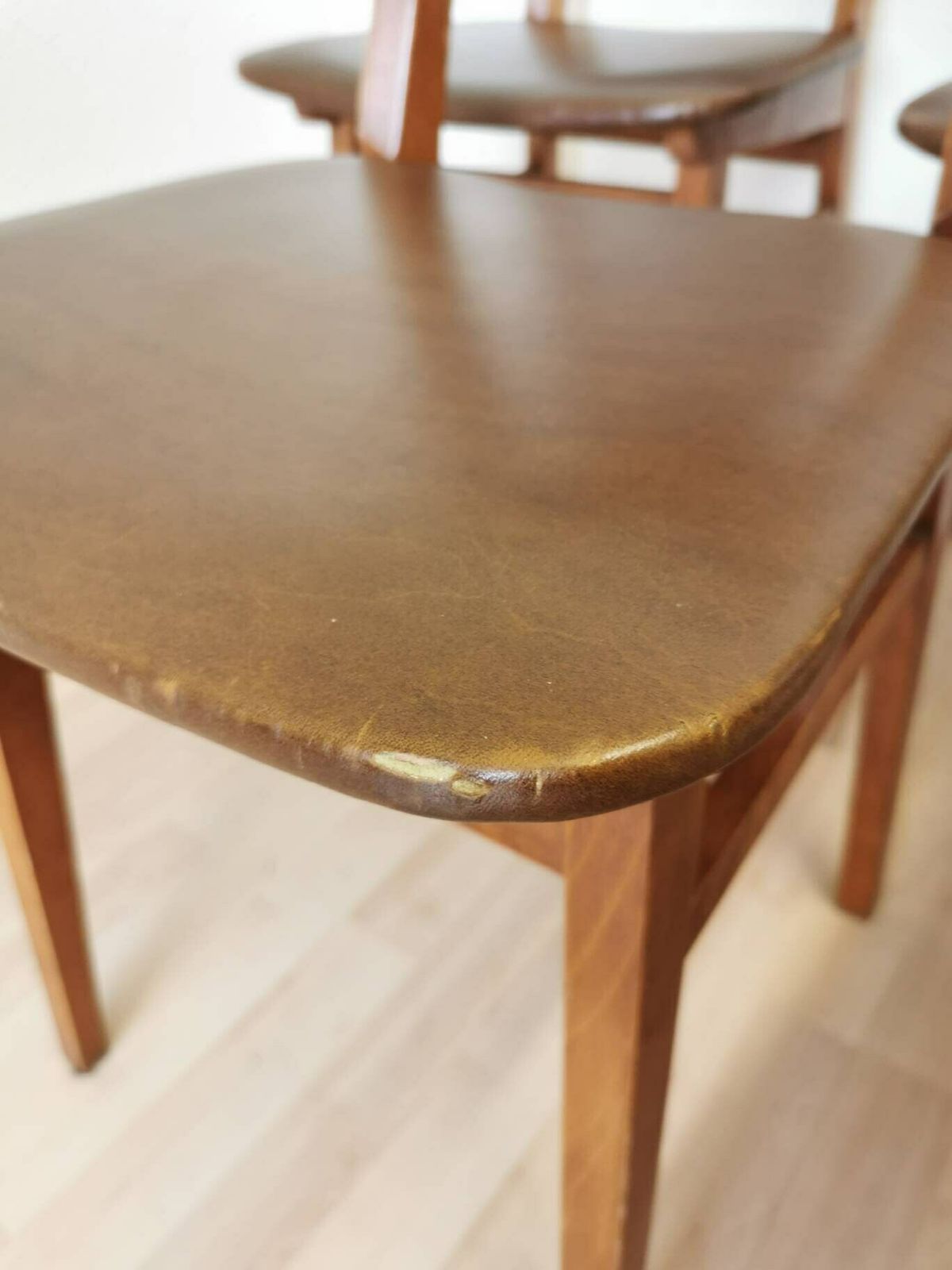 Set Of 6 Vintage Wooden Dining Chairs With Leather Seat And Backrest / Made By Stol Kamnik 1970s Yugoslavia / Mid Century Dine Chairs / Bistro photo Furniture