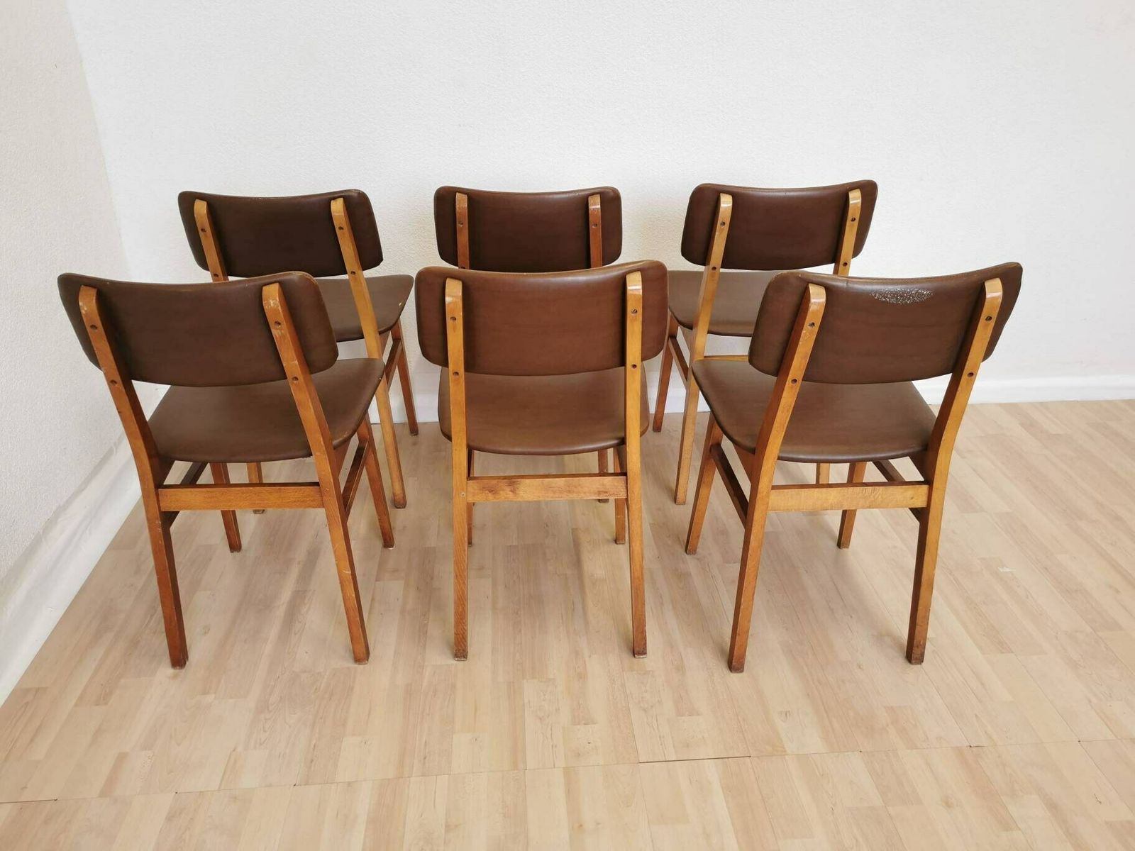 Set Of 6 Vintage Wooden Dining Chairs With Leather Seat And Backrest / Made By Stol Kamnik 1970s Yugoslavia / Mid Century Dine Chairs / Bistro photo 1120.0
