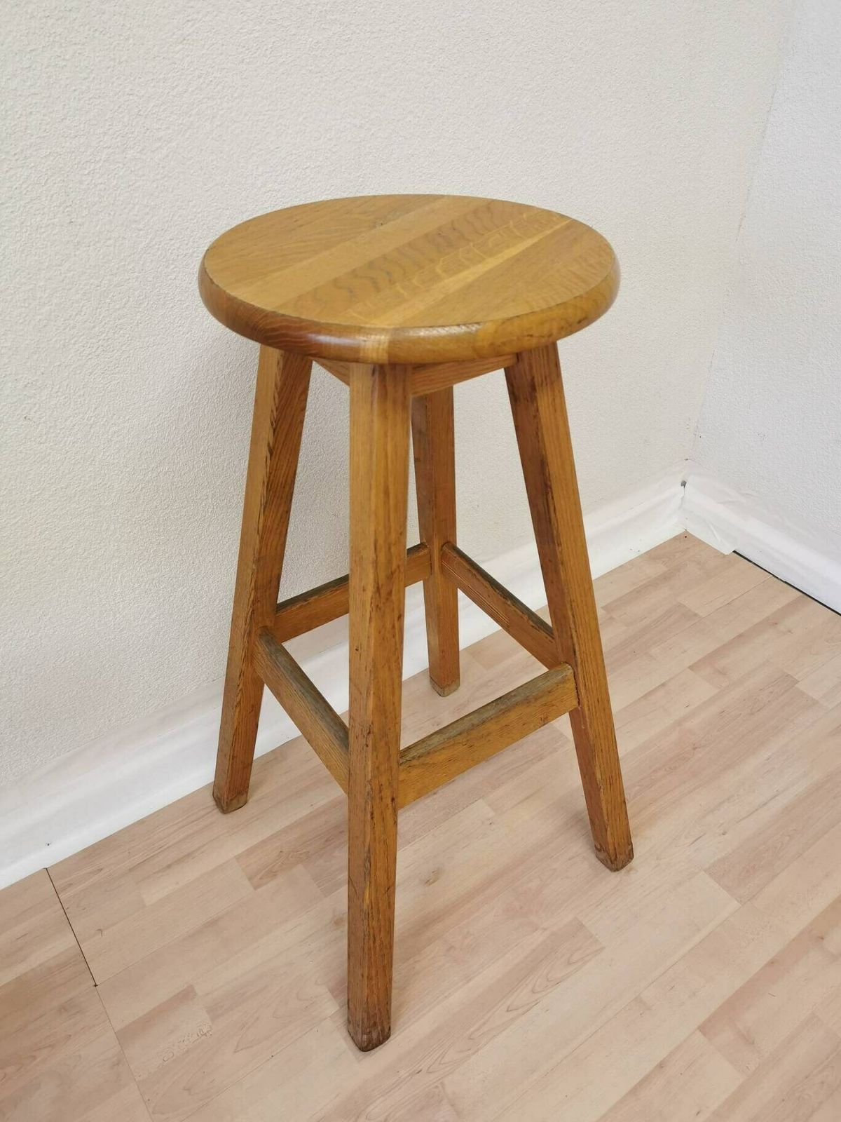 1 Of 1 Vintage Wooden Oak Bar Stools / Industrial High Chair For Kitchen Island / Made In Yugoslavia, 1980s / Minimalistic Japandi Bistro photo buy