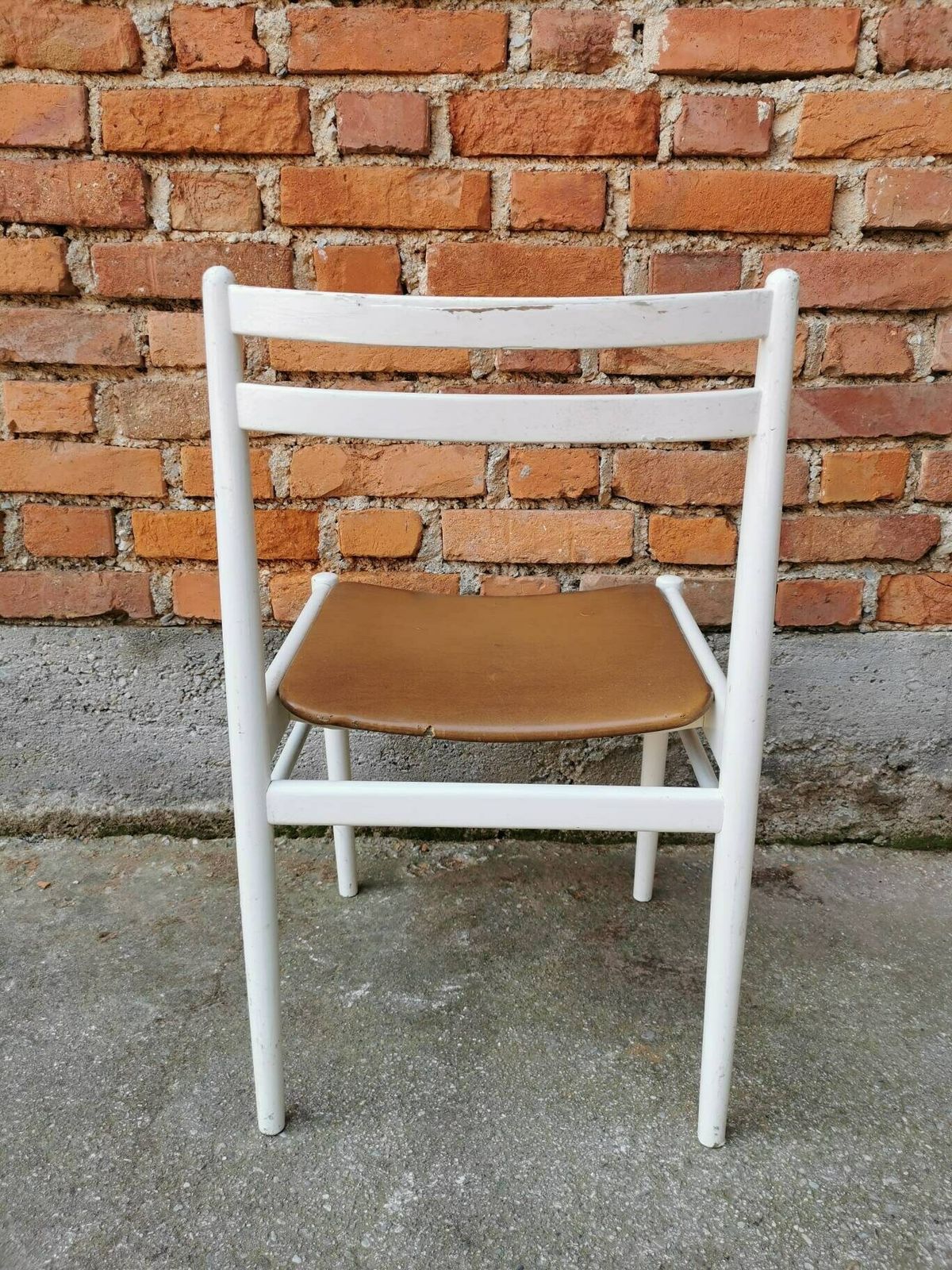 Vintage Wooden Dine Chair / White Wood With Brown Leather / Stol Kamnik / 1970s /70s / Dining Room / Mid Century Dine Chairs / Farmhouse photo furniture