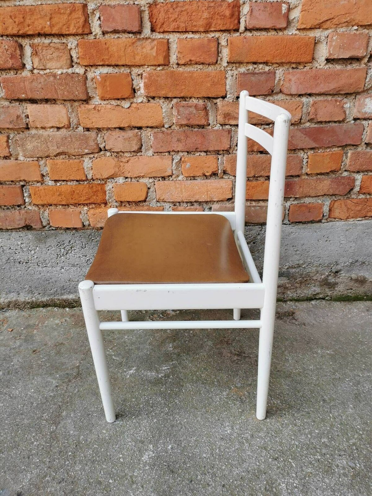 Vintage Wooden Dine Chair / White Wood With Brown Leather / Stol Kamnik / 1970s /70s / Dining Room / Mid Century Dine Chairs / Farmhouse photo for sale