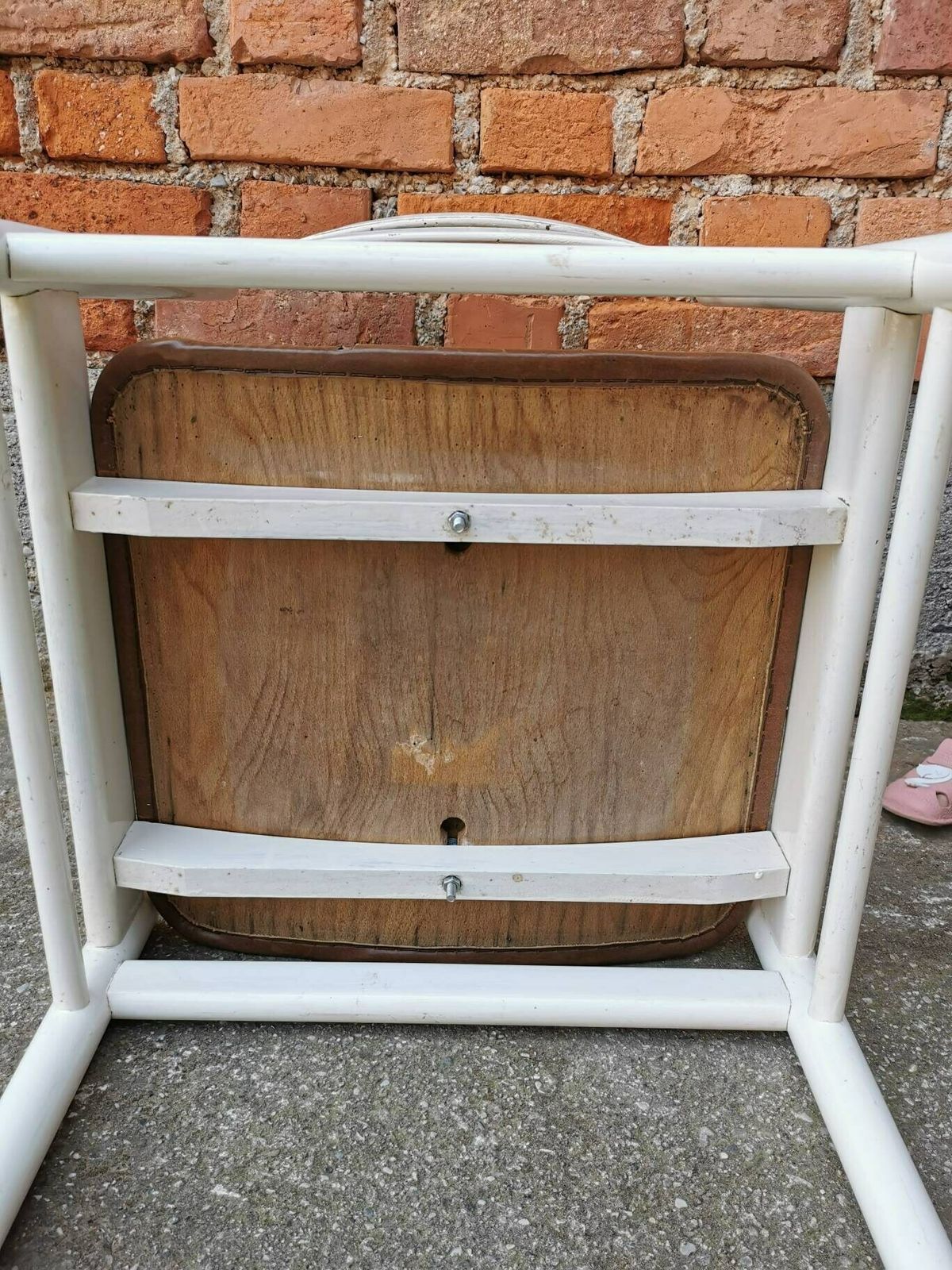 photo furniture Vintage Wooden Dine Chair / White Wood With Brown Leather / Stol Kamnik / 1970s /70s / Dining Room / Mid Century Dine Chairs / Farmhouse