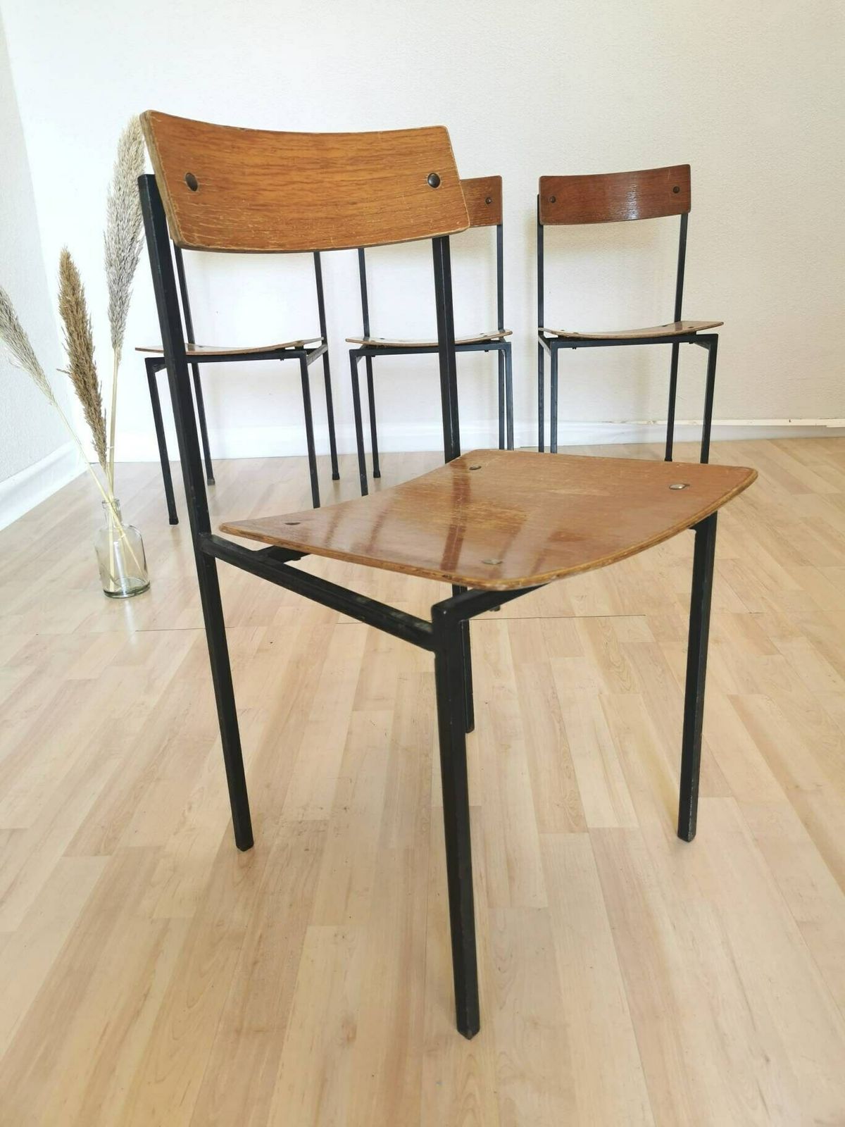 1 Of 4 Vintage Industrial Wooden Chairs / Stol Kamnik / School Chair / 1970s Yugoslavia / Designer Office Metal Chair / Bistro Restaurant photo 178.0