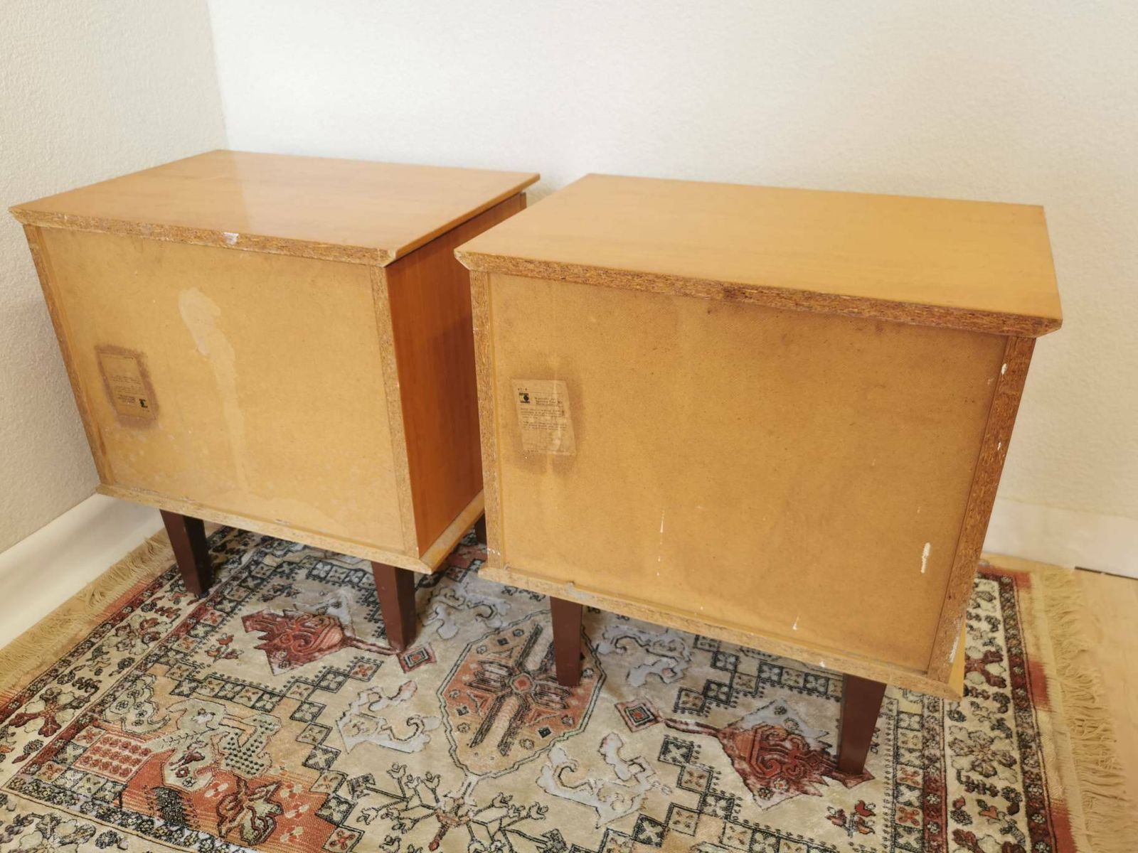 Set Of 2 Mid Century Wooden Nightstands / 1970s / 70s / Krasoprema, Dutovlje, Yugoslavia / Vintage Side Tables photo for sale
