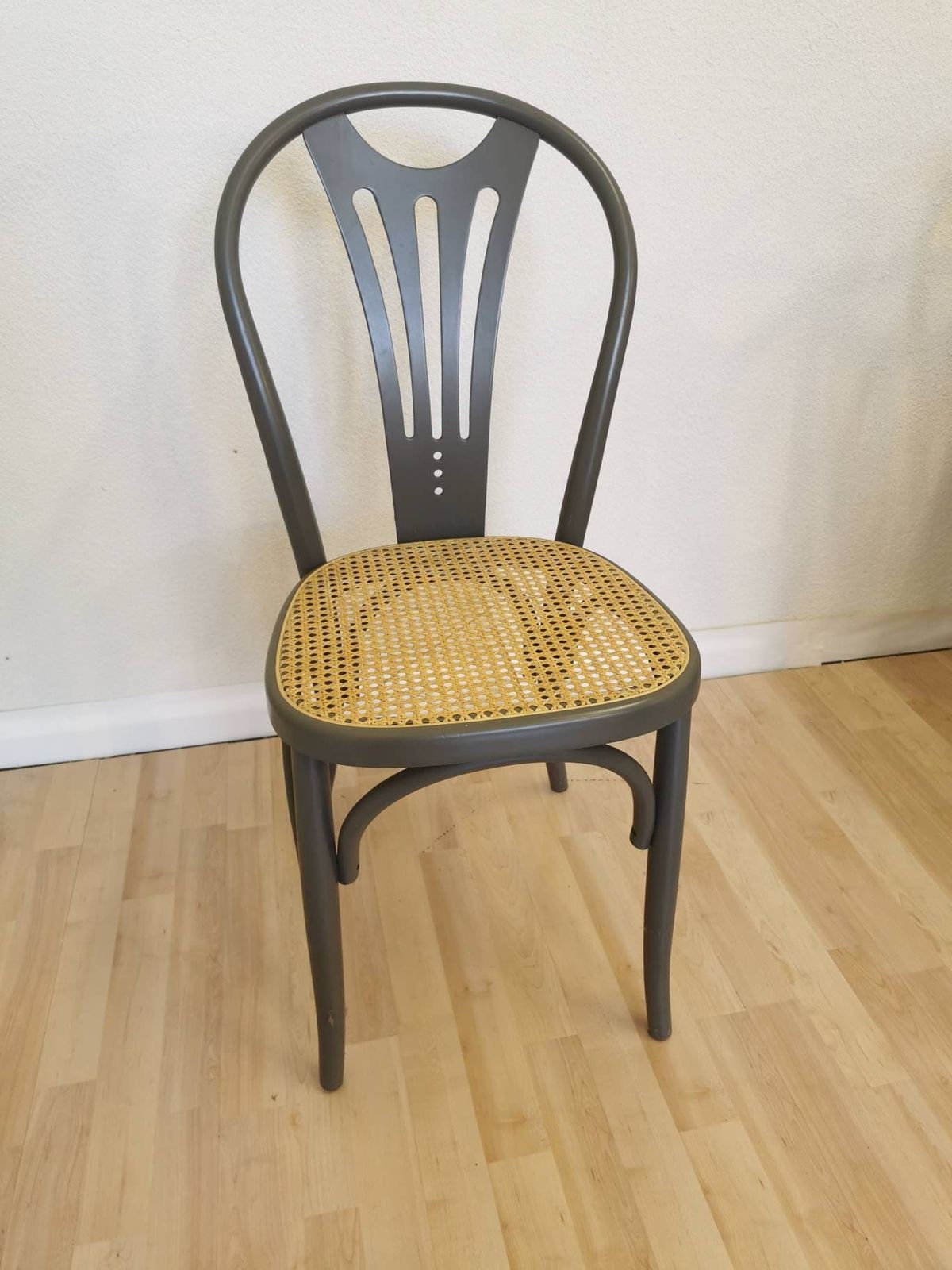 1 Of 14 Wooden Cane Gray Dining Chairs / Batch Thonet Style Bentwood Technique / Retro Bar Vintage Pub / Mcm / Bistro Dine Chair / Interior photo for sale
