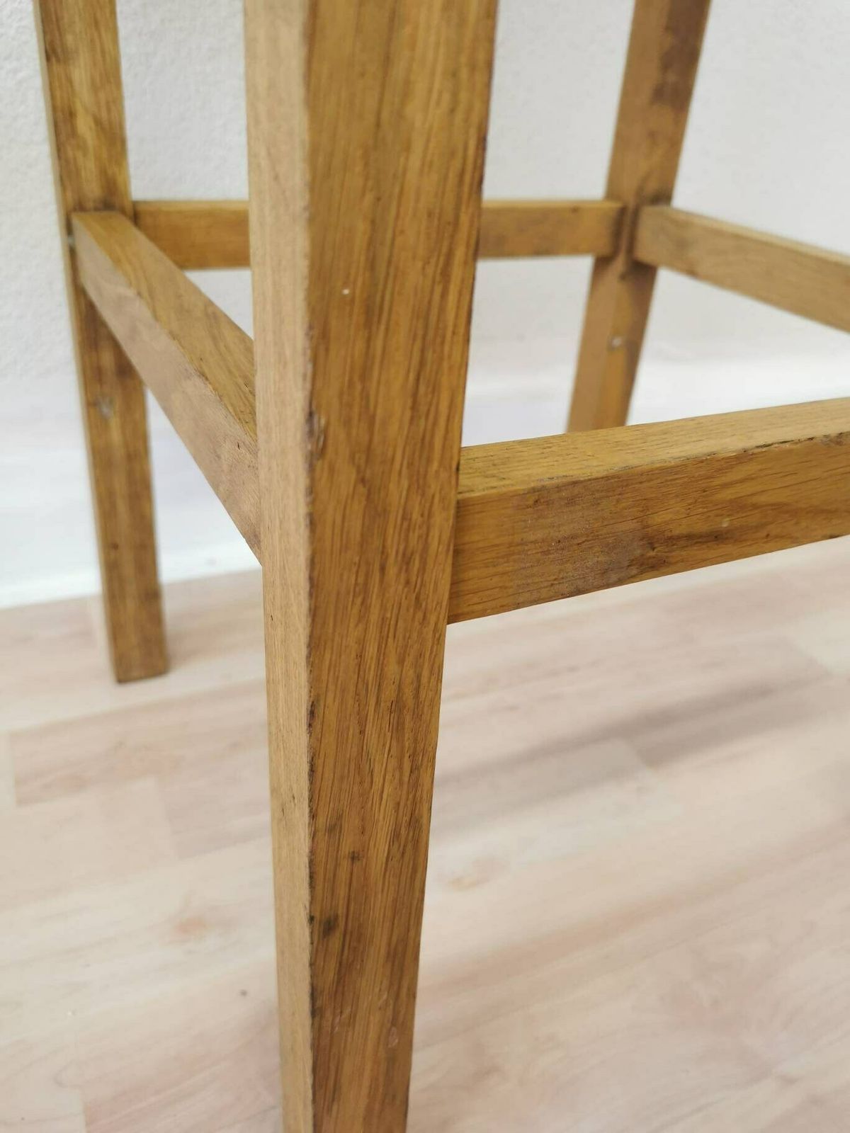 Vintage Beech Wood Bar Stool / Kitchen Island Minimalistic Square Chair / 1980s, Yugoslavia / Japandi Interior / Bar Pub Counter Stool photo vinterior