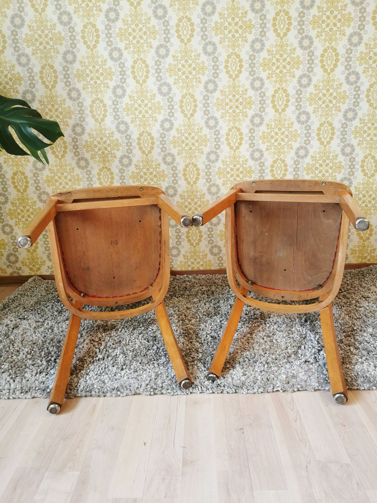 photo for sale Set Of 2 Vintage Wooden Chairs Made In Yugoslavia 1960s By Stol Kamnik Factory / Mid Century Dining Chairs / Red Leather Seats / Solid