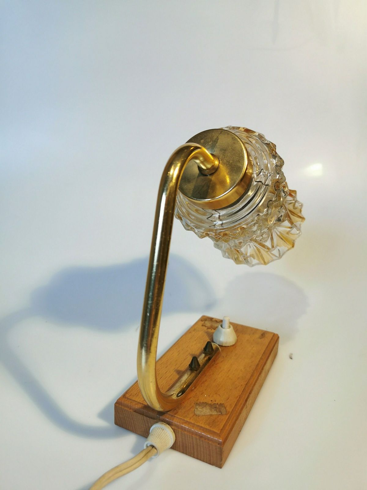 Vintage Bedside Desk Lamp / Table Glass Light / Mid Century Lighting / Made In Yugoslavia 1970s / Wood Metal Glass / Retro photo Lighting