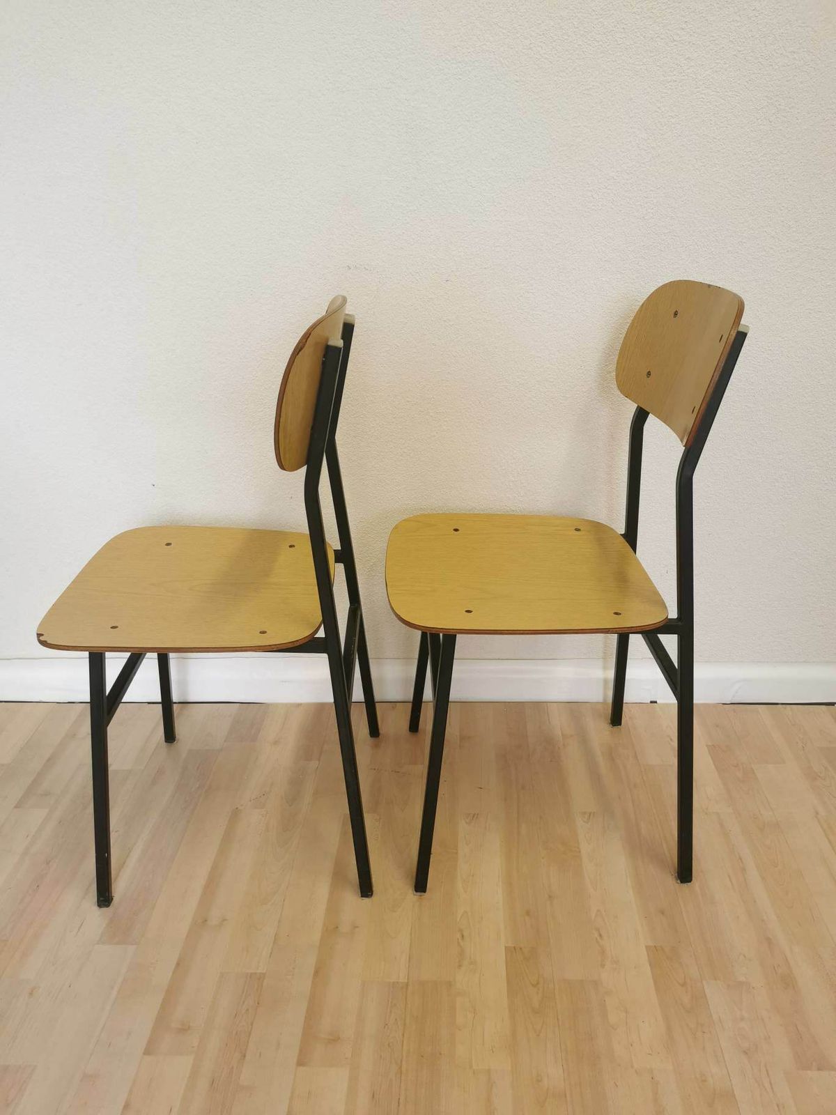 Set Of 2 Vintage School Chair By Stol Kamnik, Yugoslavia, 1970 / Wooden Dining Chair / Mid Century Chairs With Metal Base / Midcentury photo for sale