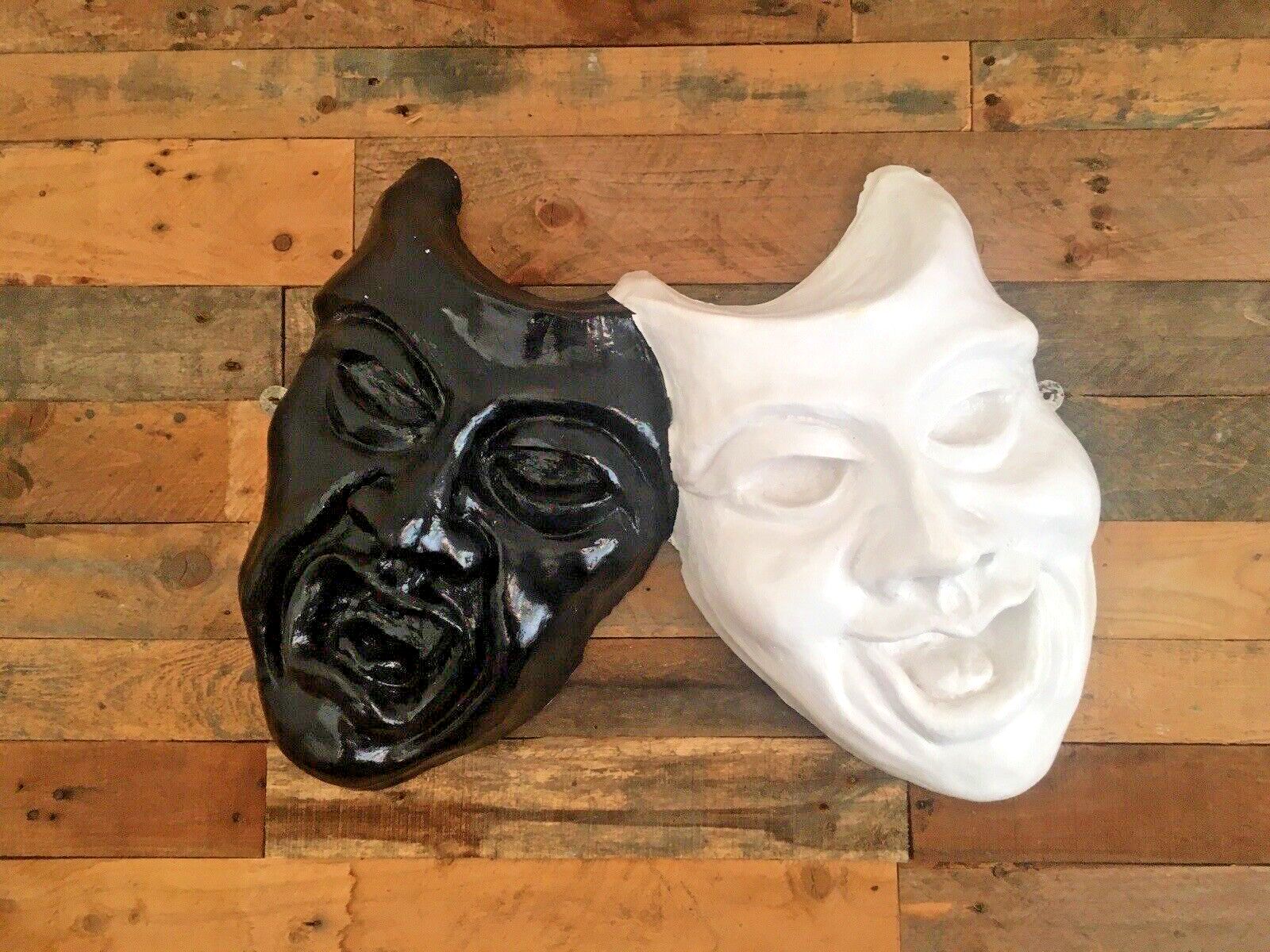 Large Heavy Plaster Theatre Comedy Tragedy Masks Sculpture Wall Sign Display photo furniture