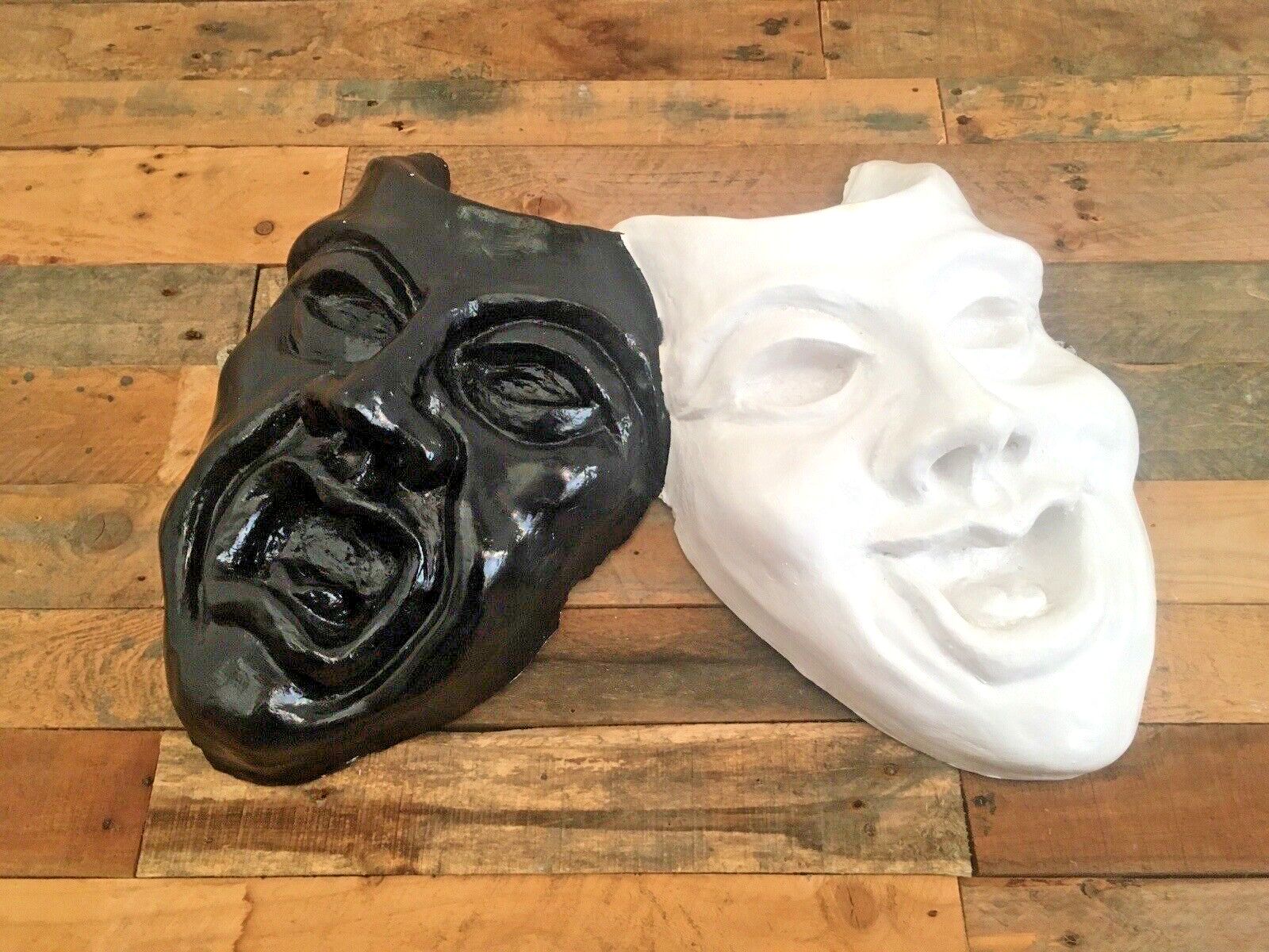 Large Heavy Plaster Theatre Comedy Tragedy Masks Sculpture Wall Sign Display photo vintage
