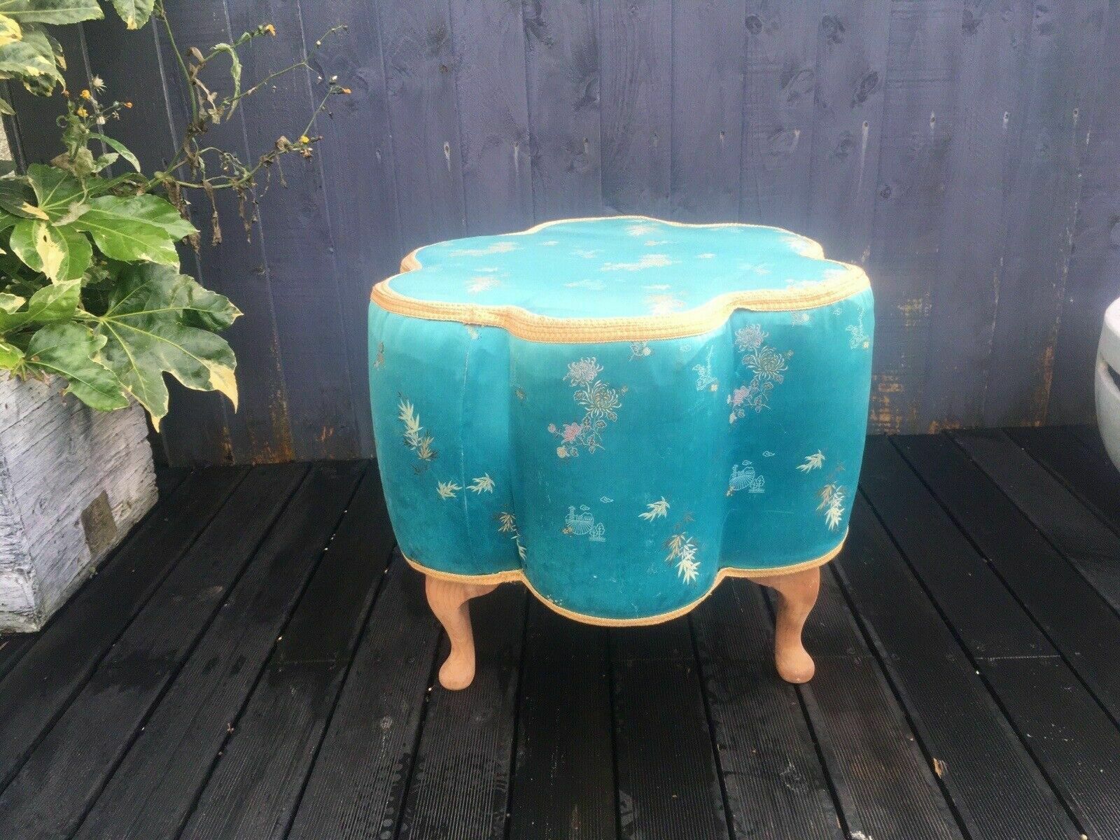 Vintage 1960's Oriental Silk Floral Flower Boudoir Foot Stool Pouffe Japonisme photo 250.0
