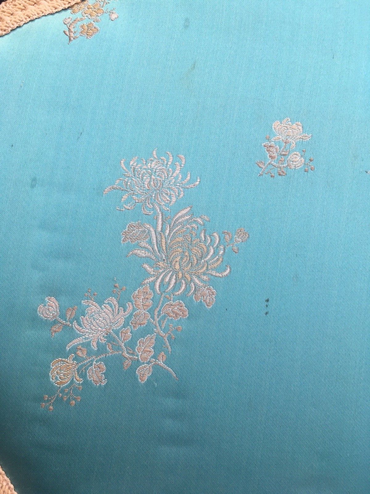 photo for sale Vintage 1960's Oriental Silk Floral Flower Boudoir Foot Stool Pouffe Japonisme