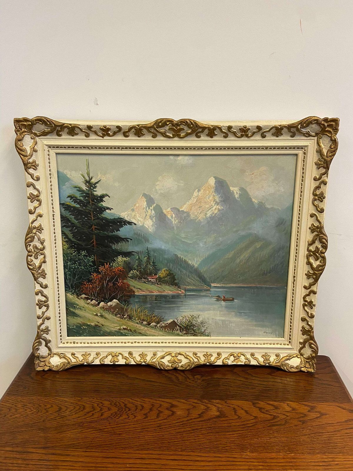 Vintage Large Oil On Canvas / Summerly High Mountain / Signed Framed C1930
