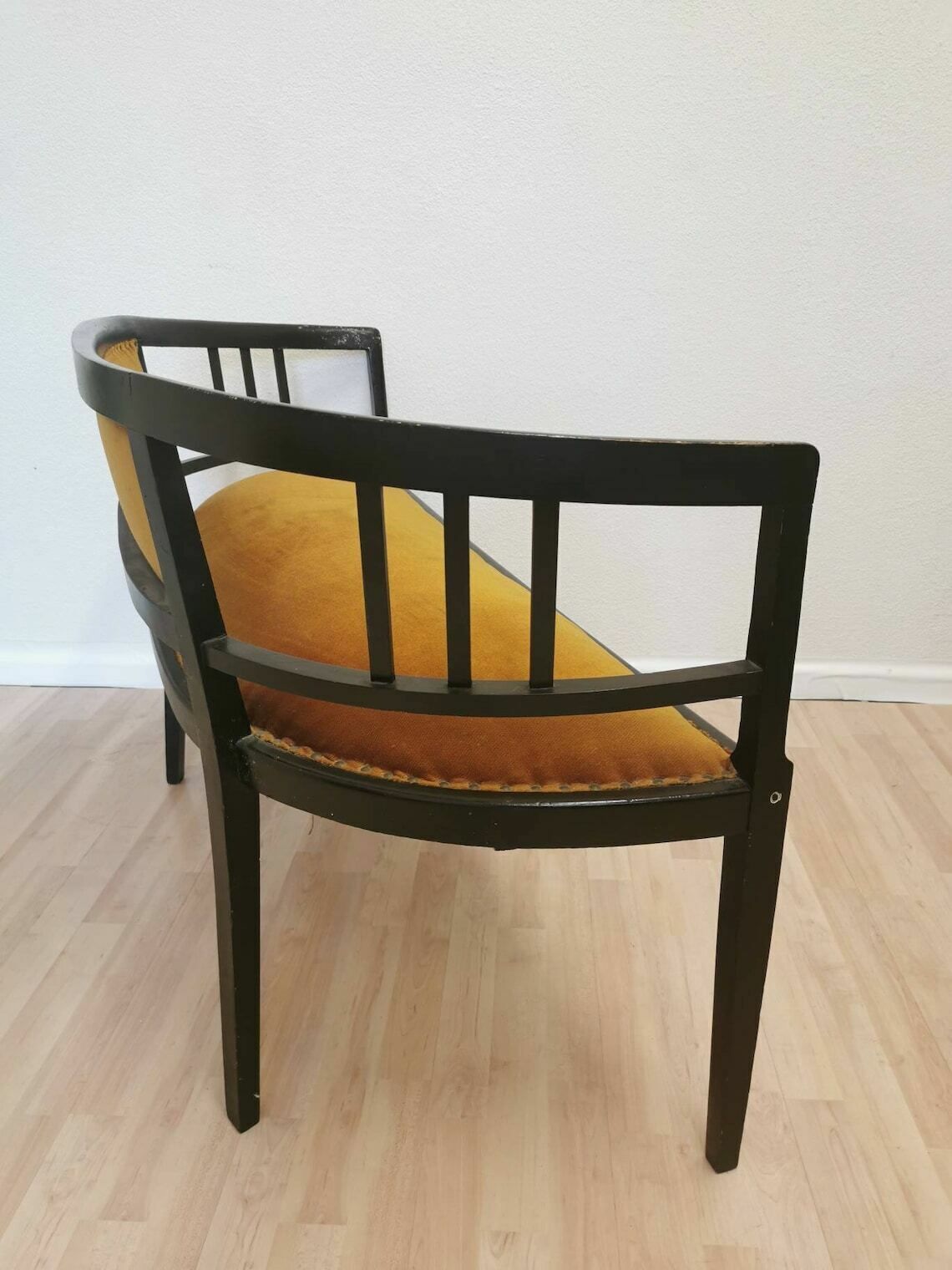 Art Nouveau Wooden Bench With Springs / 1950s / 50s / Vintage Chair Cushioned / Metal Snaps / Bentwood Technique / Art Deco / Secession photo vintage