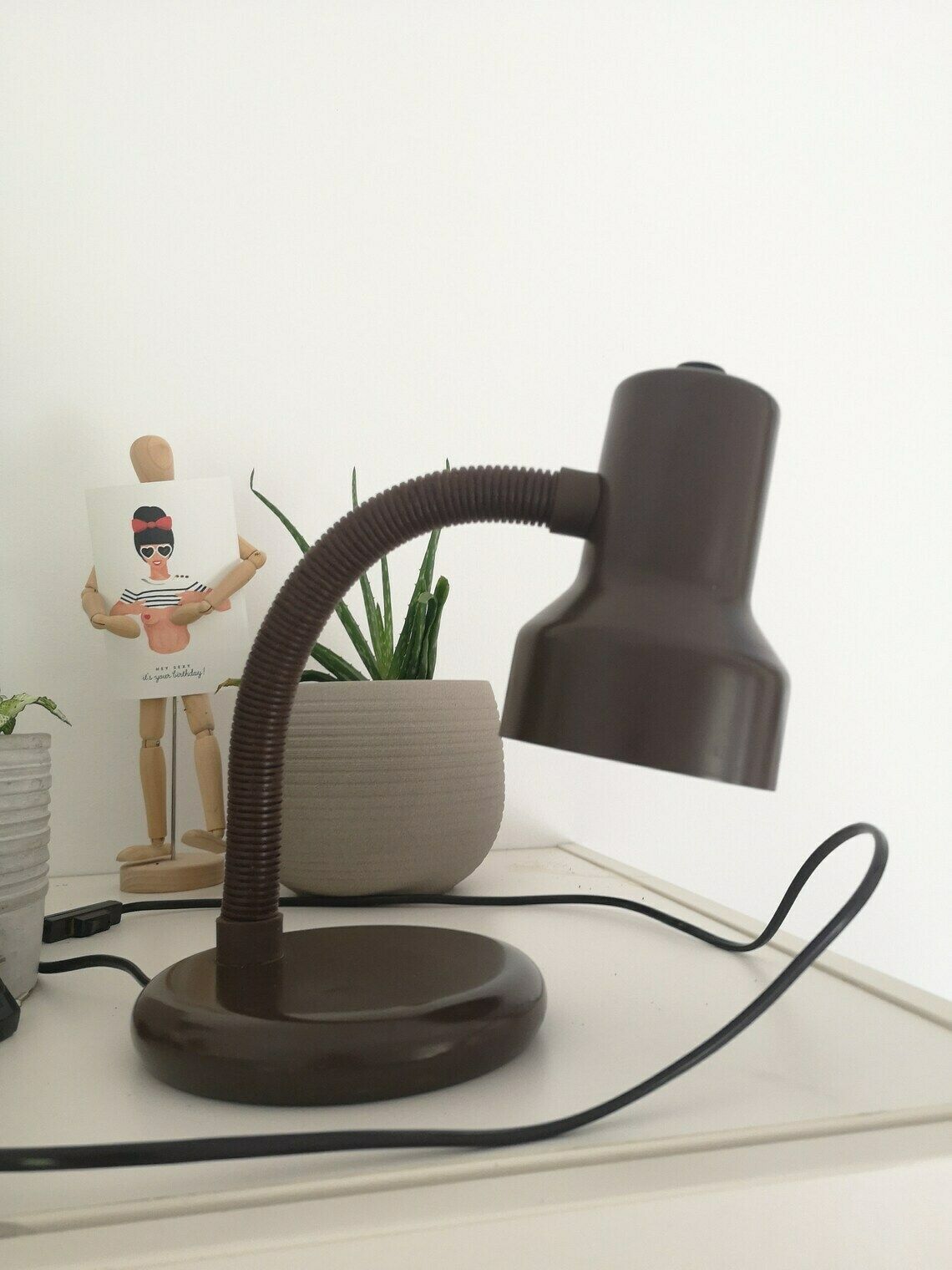 Vintage Desk Lamp / Mid Century Brown Metal Table Light / Made In Yugoslavia / Retro Design / Home Deco / Office / Mcm / Flexible Neck photo for sale