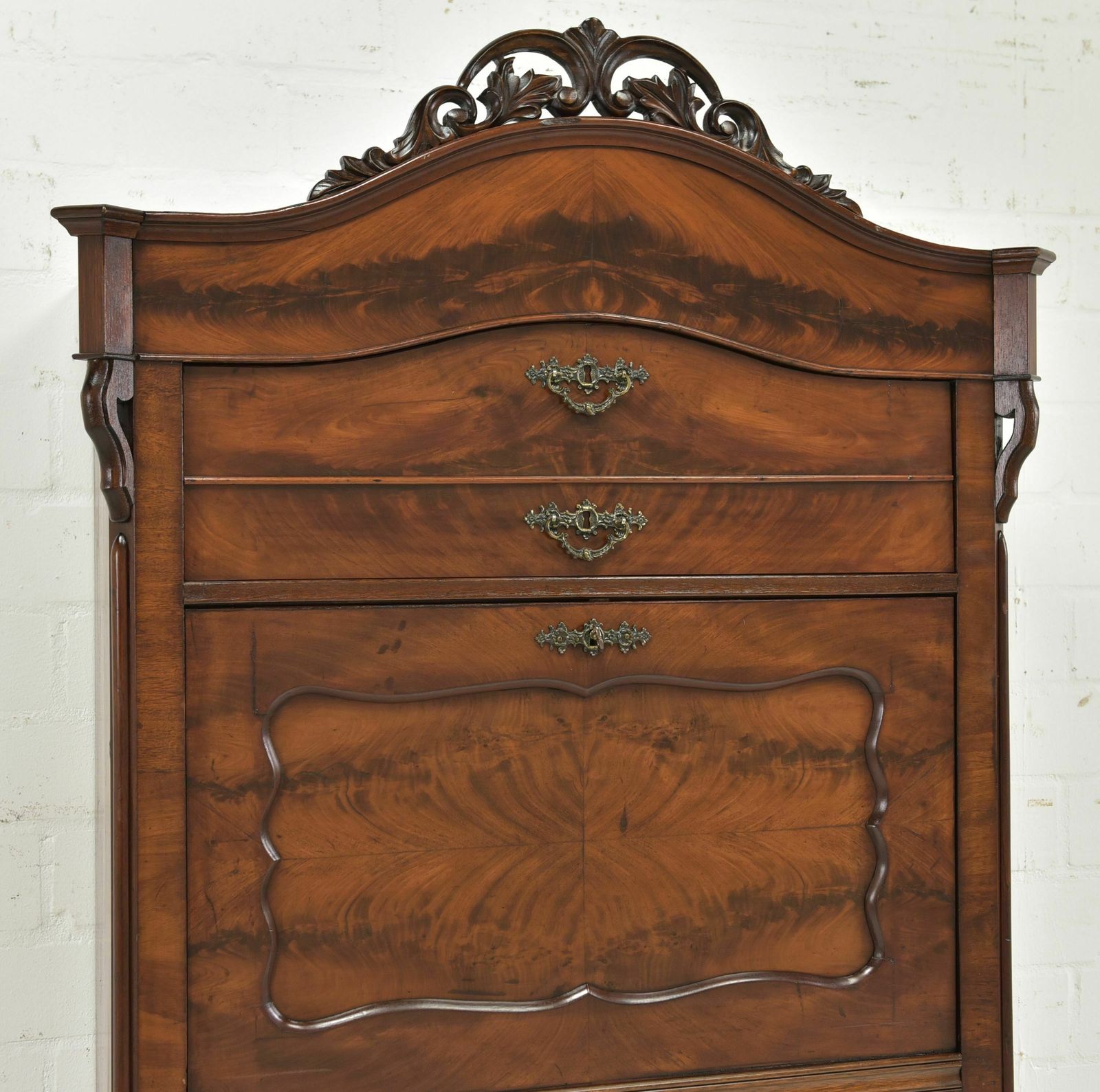 photo furniture Antique! Secretary Restored Louis Philippe / Late Biedermeier Around 1880 Mahogany Cabinet Secretary