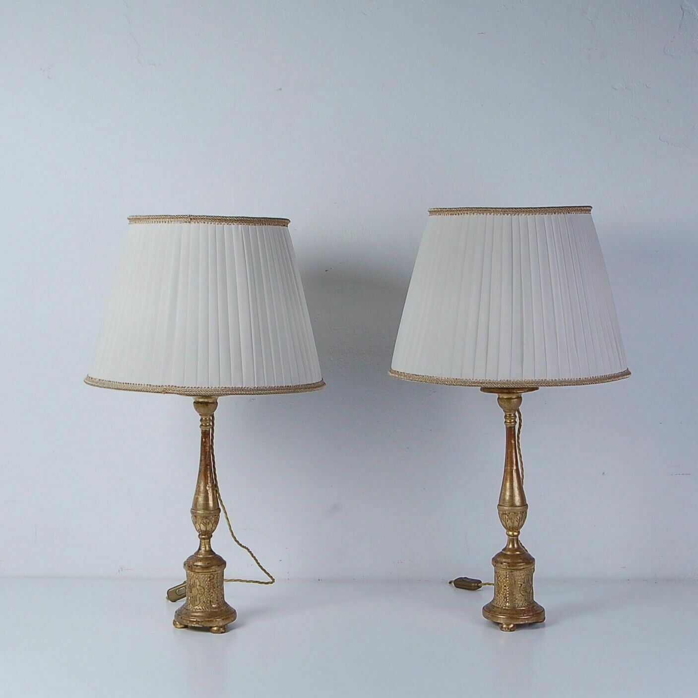 Pair Of Gold Leaf Wooden Candelabras From The Second Half Of The 19th Century, Electrified Lamps
