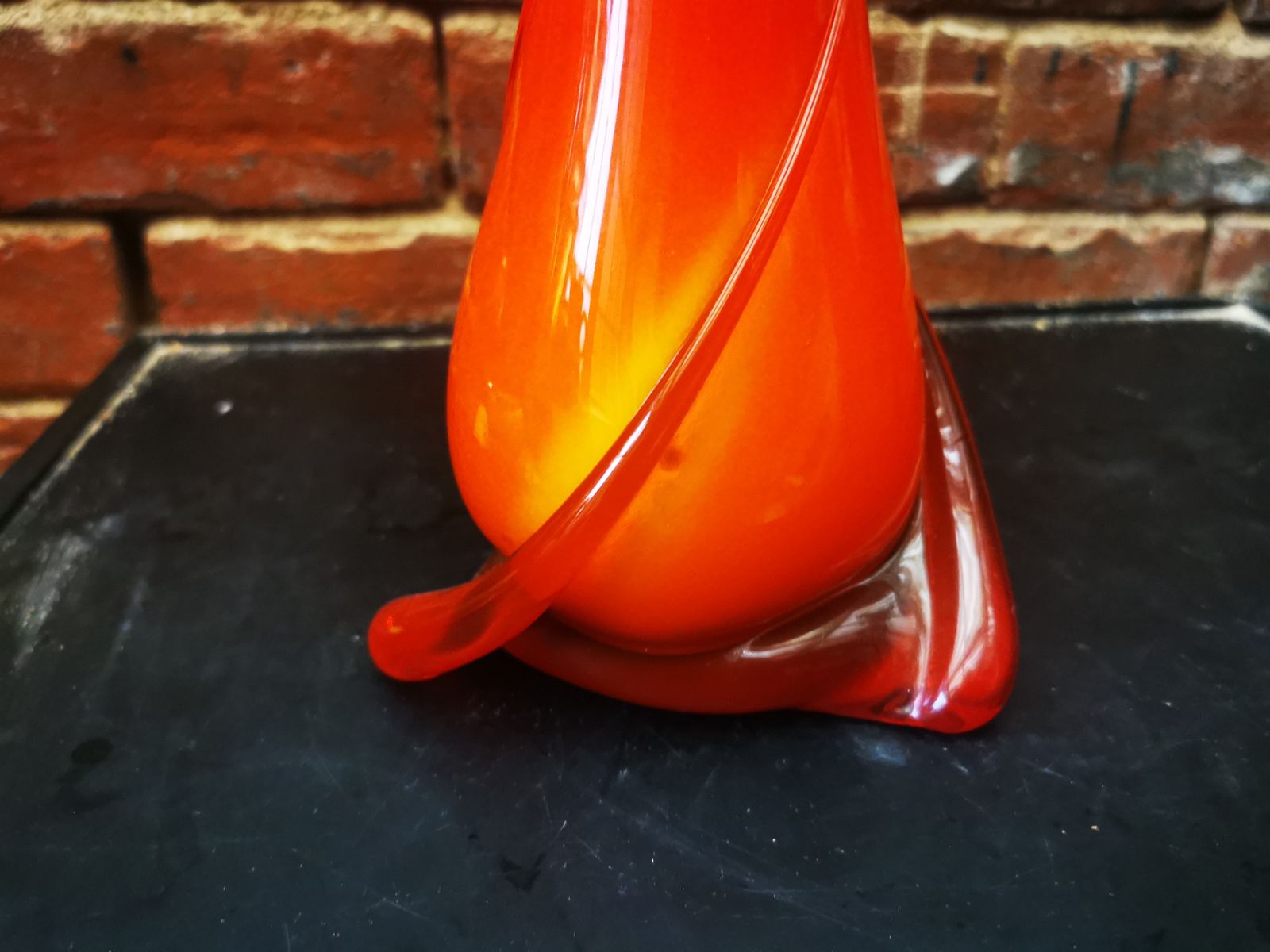 Murano Mid Century Orange And Yellow Vase By Cristalleria Fratelli Betti photo for sale