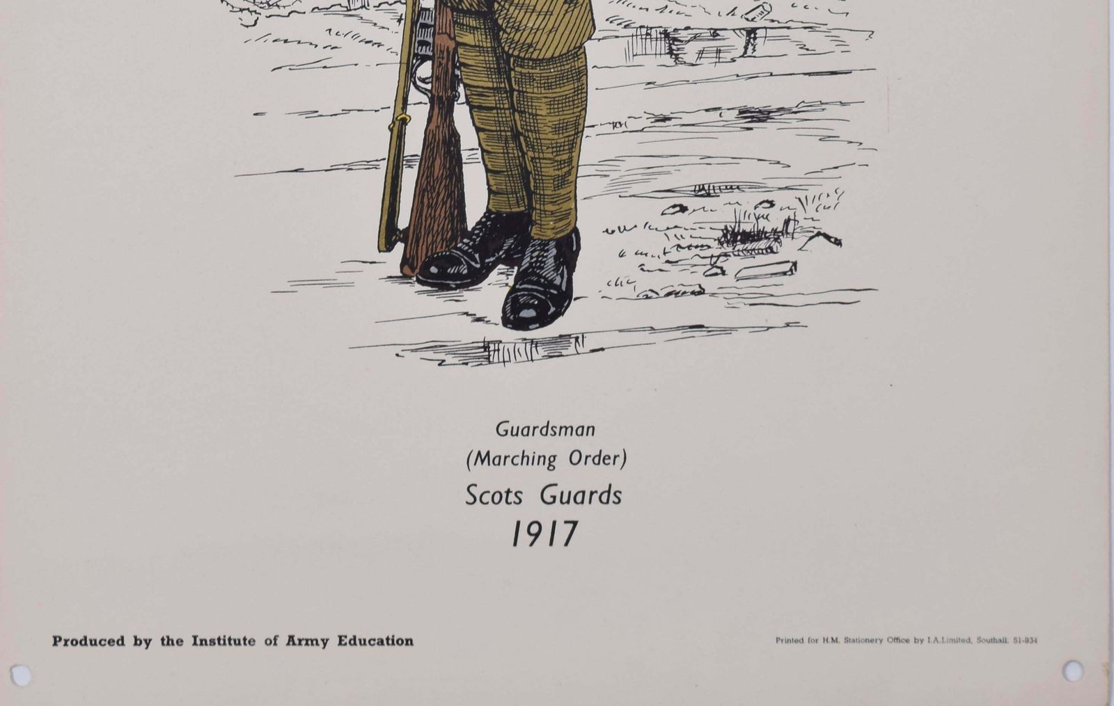 Unknown Scots Guards Officer Institute Of Army Education Military Uniform Lithograph Circa 1950s photo Art