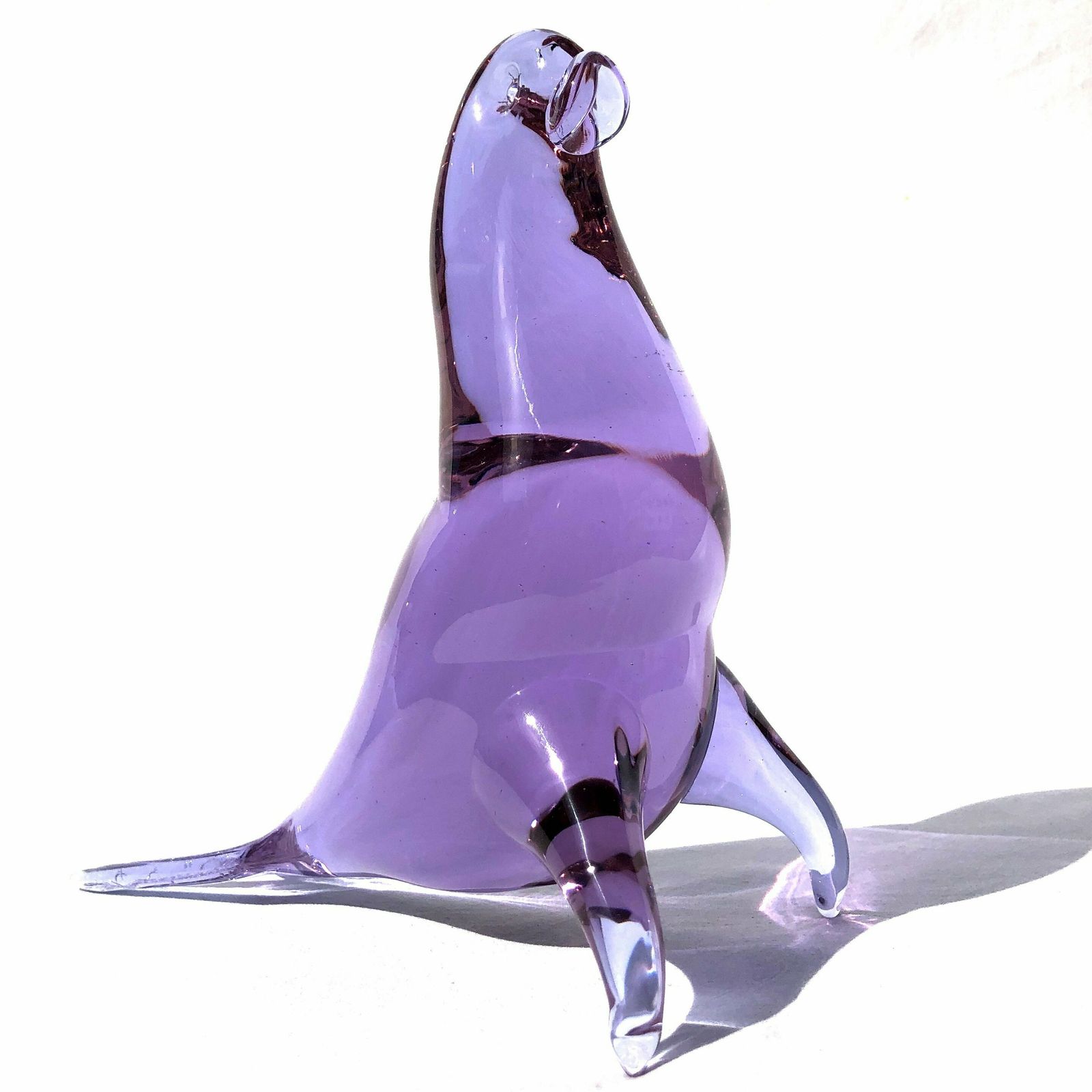 Heavy Vintage Murano Lilac Glass Sea Lion Figurine Sculpture 1960's Italy