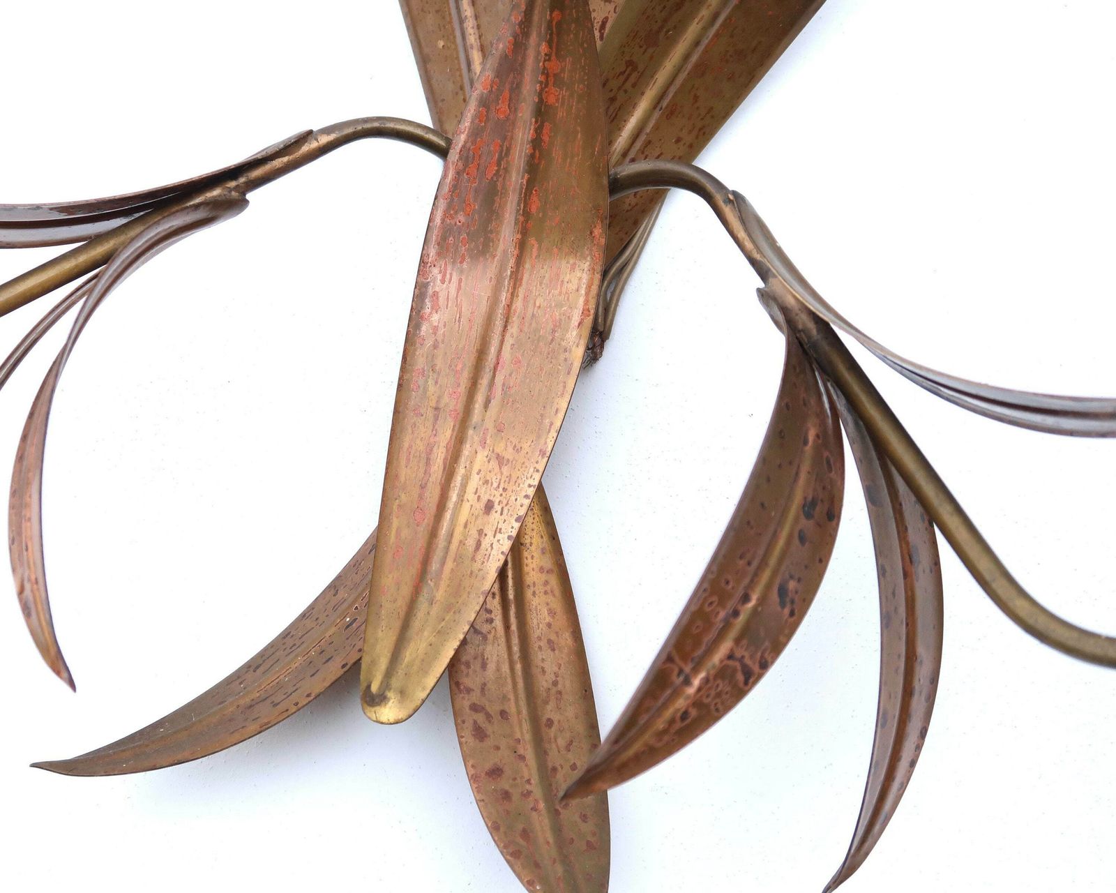 Large Pair Of Brass Sconces : Leaf, 1970s / Leaves, Tomasse Barbi Style, Tropical, Exotic, Boho Chic, Hollywood Regency photo vintage