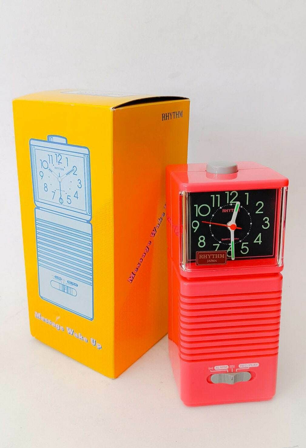 Rare Rhythm Message Wake Up Table Clock Vintage Space Age Salmon Pink Design